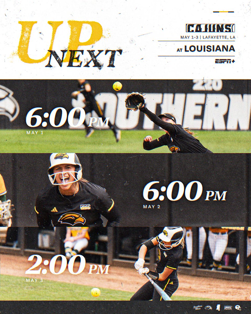 𝙩𝙝𝙚 𝙡𝙖𝙨𝙩 𝙙𝙖𝙣𝙘𝙚 🦅

Southern Miss concludes the regular season this week with a final conference series at Louisiana 🌶️

#SMTTT | #RiseAsOne
