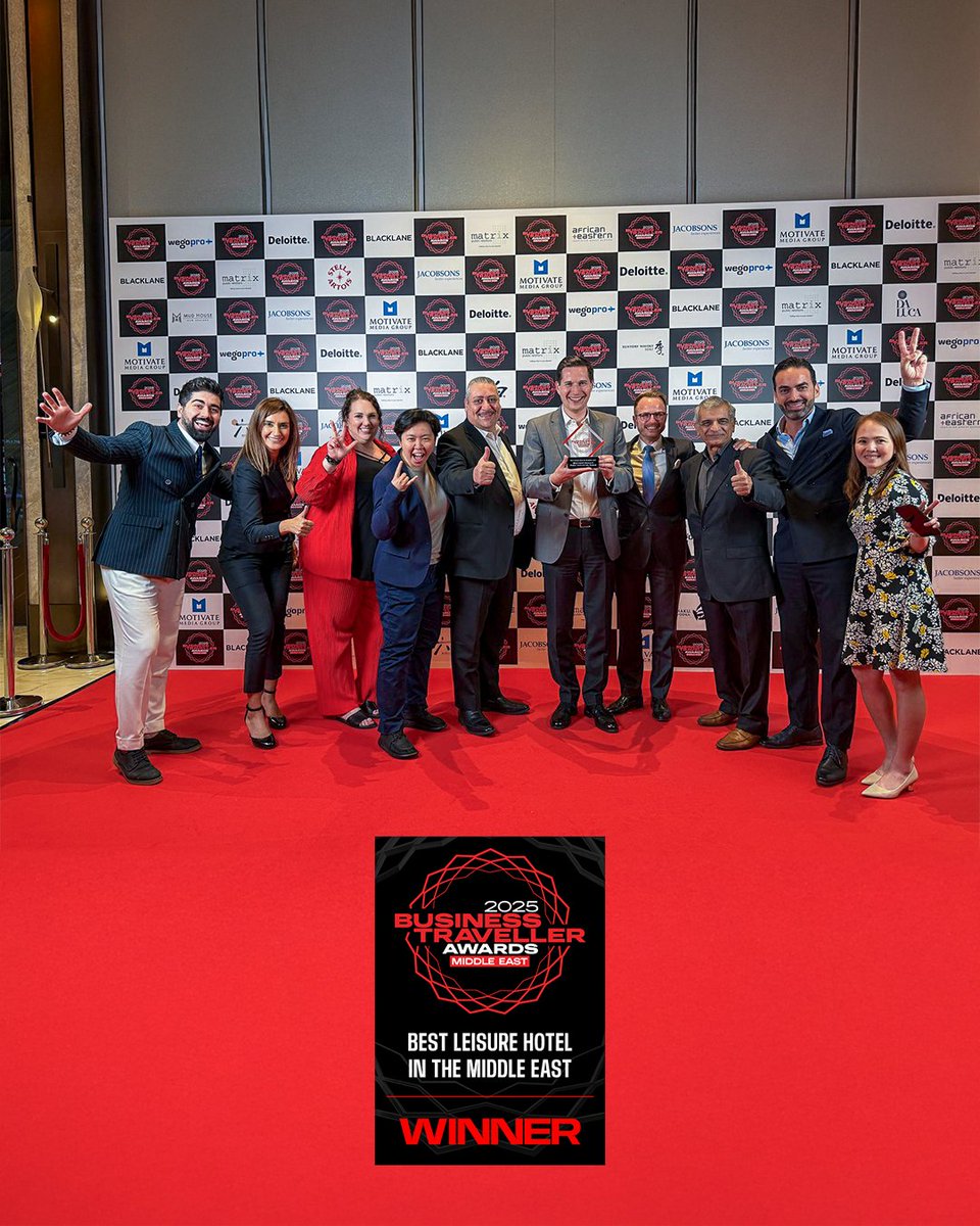 MarriottPalm's tweet photo. All eyes on the red carpet... because we just won 🏆 🎉 

Thank you for your votes, your love, and for making every moment count. Here’s to the team that makes it magic, every single day.

#MarriottMoments #MarriottResortPalmJumeirah #BestLeisureHotel #BusinessTravellerAwards https://t.co/Ty1mKjdCz5