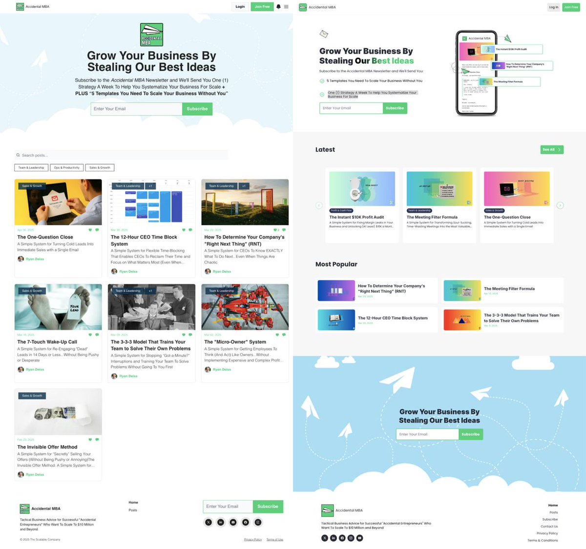 Before → After 

- Website refresh for <a href="/ryandeiss/">Ryan Deiss</a>    
- Brand: AccidentalMBA.com
- Website built on <a href="/beehiiv/">beehiiv 🐝</a> 
- Designed by <a href="/joinpixels/">Pixels</a>