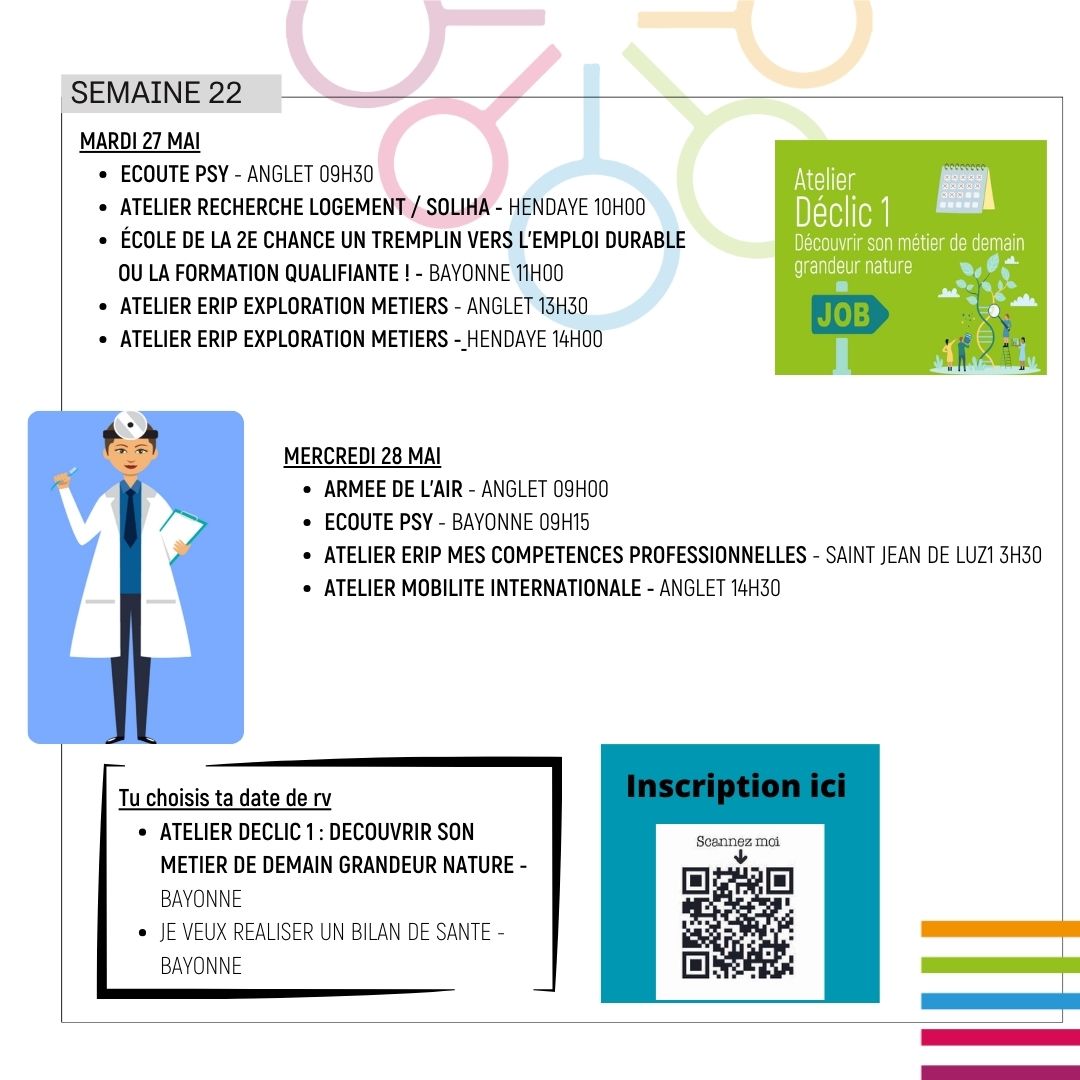 En Mai, la <a href="/MissionLocalePB/">MissionLocalePaysBasque</a>  accompagne les #jeunes avec des ateliers #emploi, #bienêtre, #orientation, #santé, et plus encore !
📍 Bayonne, Anglet, Urdax, St-Palais, Hasparren…
📲 Inscription : missionlocale-paysbasque.org
#MissionLocale