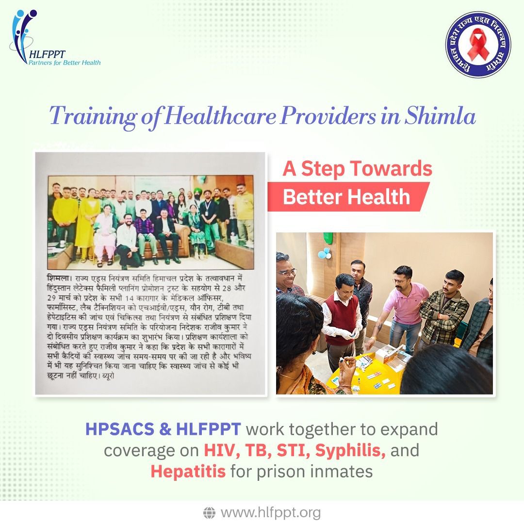 Himachal Pradesh State AIDS Control Society (HPSACS) and HLFPPT partnered to broaden HIV, TB, STI, Syphilis, and Hepatitis services for prison inmates via a two-day workshop in Shimla, led by Shri Rajiv Kumar, Project Director HPSACS.

#HPSACS #HLFPPT #PrisonHealth #HIVAwareness