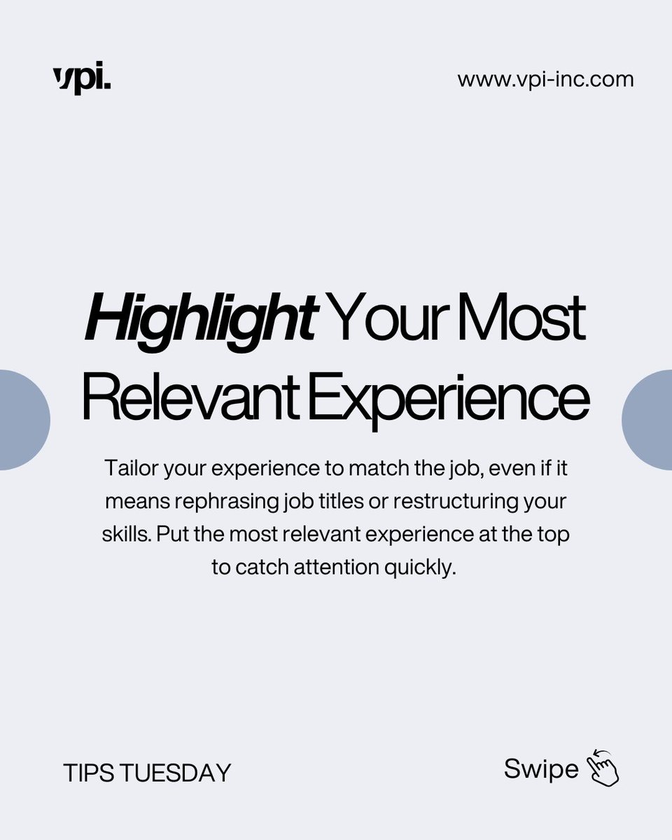 vpiinc's tweet image. 💡 Small changes lead to big results. Apply these tips to strengthen your resume and get noticed!⁠
⁠
#TipsTuesday #ResumeTips #CareerSupport #JobSearchCanada⁠