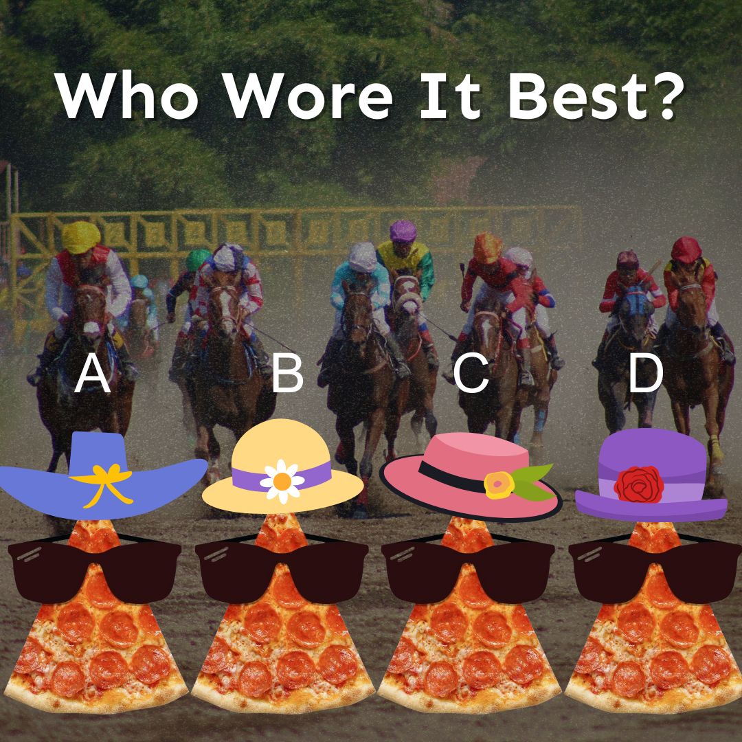 These four #pizza slices showed up to the Kentucky #Derby looking saucy and well-topped. Hats on point, crusts crisp, cheese unbothered. 👒🏇 But there can only be ONE winner of “Best Dressed Slice.”  Drop your vote below 👇➡️papaginos.com

#kentuckyderby