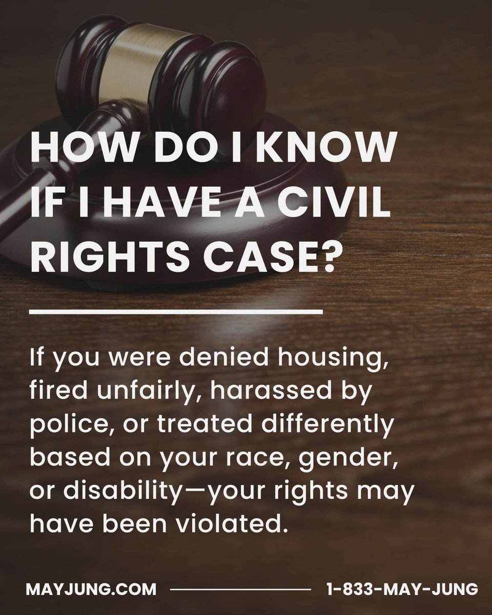 You don’t have to figure it out alone.

We take your story seriously—and personally.

 DM us or call 1-833-MAY-JUNG for a free consultation.

#KnowYourRights #CivilRightsLaw #ClientFirstLaw #MayJungLaw