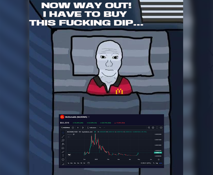 cryptopunk22's tweet photo. βThere will be no Altseason. Only @hiringmcdomalds will save you.π
$McDOMS is a ticker!
Only $30k market cap...β
Send it!π
You can grab some on @kongswapx, but DYOR. Although who cares, we're degens.ππ₯
@passionplanet1 π€
$ICP #MCDOMS #memecoins $CLOWN https://t.co/jCUCQcUQeo