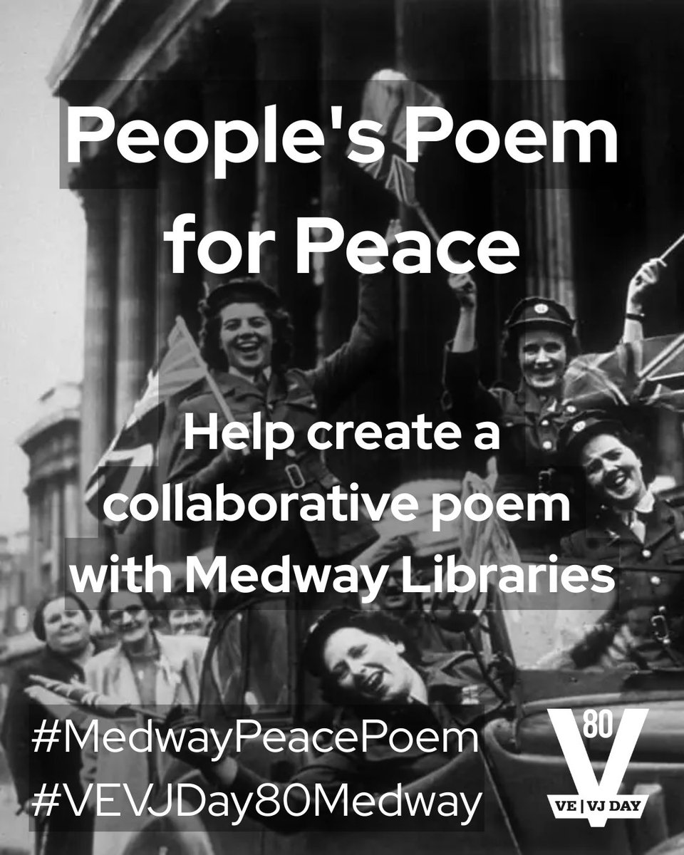 dansimpsonwords's tweet photo. @Enjoy_Medway To mark 80 years since VE &amp; VJ Day, I’m teaming up with @medwaylibraries to create a community poem made entirely from the voices &amp; words of local people. Please RT - and get involved! https://t.co/FtCN803XQl
#MedwayPeacePoem #VEVJDay80Medway https://t.co/va5pLNawwc