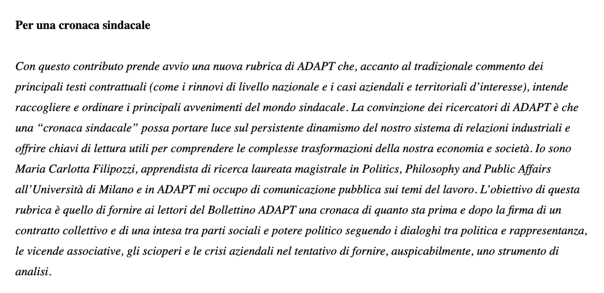 📢Da ieri una nuova #rubrica mensile sul <a href="/bollettinoADAPT/">bollettinoADAPT</a> curata da <a href="/MCFilipozzi/">Maria Carlotta Filipozzi</a> su quello che accade nel mondo della comunicazione #sindacale. 

Qui sotto la prima uscita⤵️ 

farecontrattazione.adapt.it/cronaca-sindac…