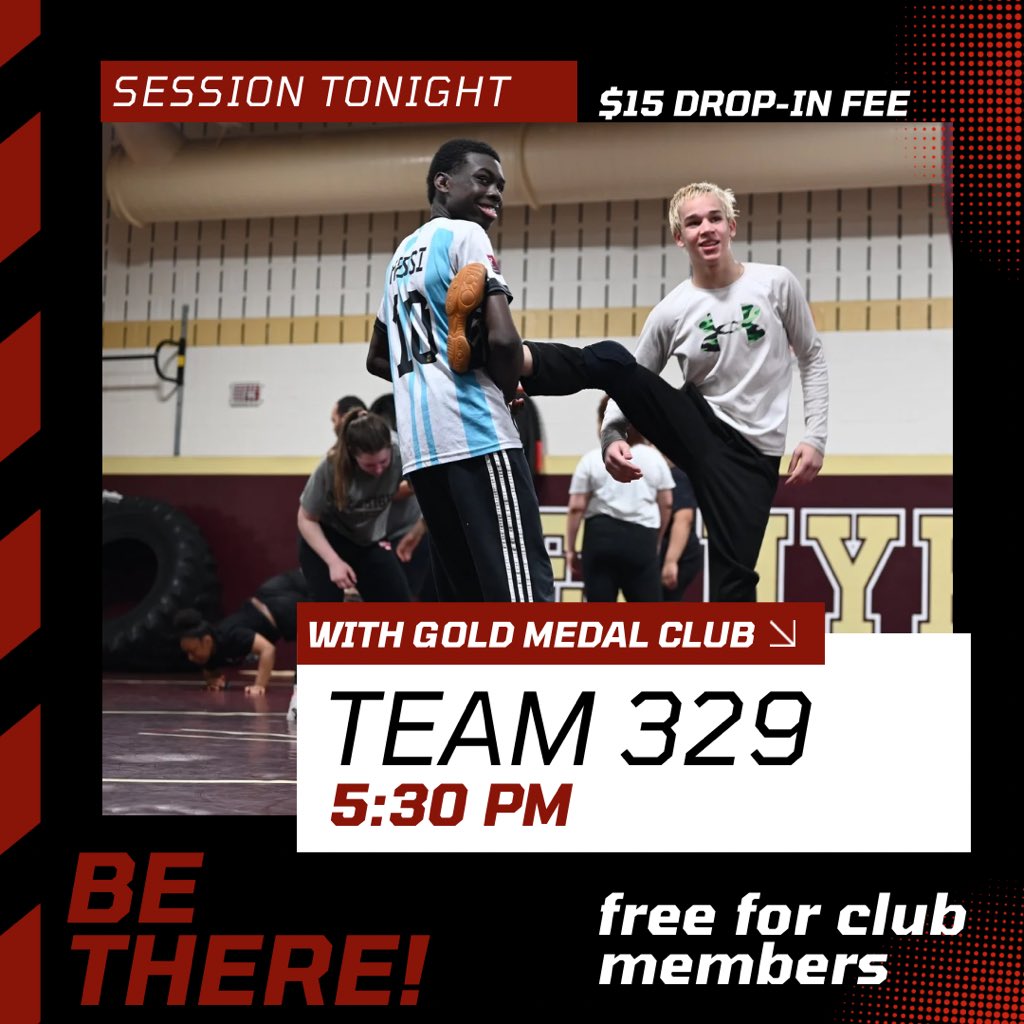 Tonight, Team 329 will hold a session with Gold Medal Wrestling Club. Come out and get some extra workout time with new people!