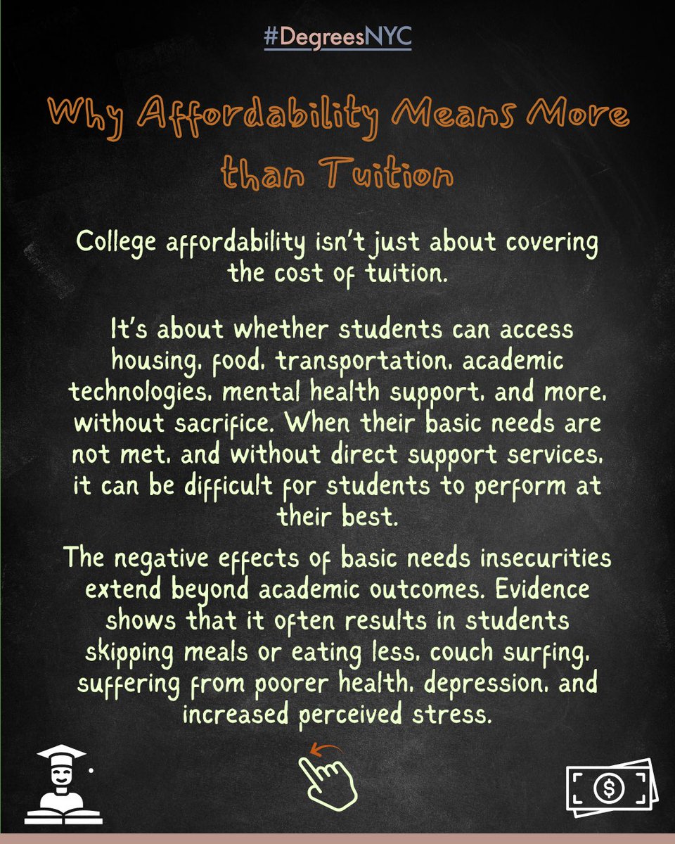 DegreesNYC's tweet image. Affordability April continues! How does College #affordability connect to student #basicneeds and what organizations and resources can help?
#whywedothiswork #degreesnyc