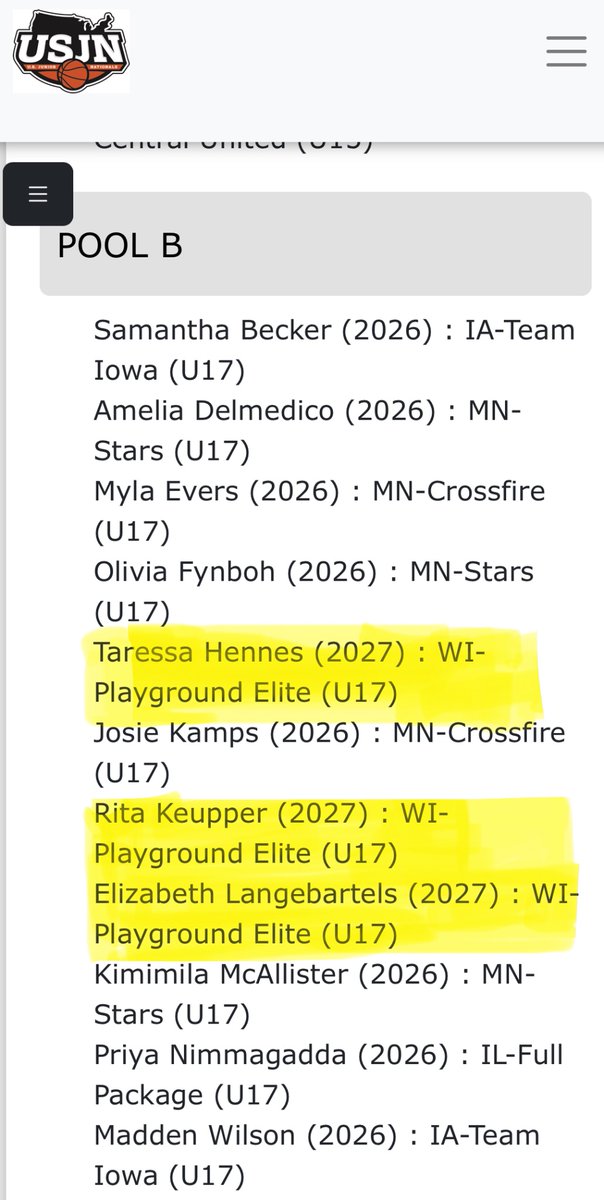 Playground Elite 2027 (@playground2027) on Twitter photo We had three players make the Pool B all stars list for the <a href="/USJN/">USJN</a> Windy City Classic! Congratulations <a href="/RitaKuepper10/">Rita Kuepper</a> <a href="/Taressa_Hennes/">Taressa Hennes</a> <a href="/BethLangebartel/">Beth Langebartels</a> !
<a href="/BradyJ_Peterson/">Brady Peterson๐ต๐ท</a> <a href="/PrepGirlsHoops/">Prep Girls Hoops ๐</a> <a href="/PGHWisconsin/">๐๐ซ๐๐ฉ ๐๐ข๐ซ๐ฅ๐ฌ ๐๐จ๐จ๐ฉ๐ฌ ๐๐ข๐ฌ๐๐จ๐ง๐ฌ๐ข๐ง</a> We had three players make the Pool B all stars list for the <a href="/USJN/">USJN</a> Windy City Classic! Congratulations <a href="/RitaKuepper10/">Rita Kuepper</a> <a href="/Taressa_Hennes/">Taressa Hennes</a> <a href="/BethLangebartel/">Beth Langebartels</a> !
<a href="/BradyJ_Peterson/">Brady Peterson๐ต๐ท</a> <a href="/PrepGirlsHoops/">Prep Girls Hoops ๐</a> <a href="/PGHWisconsin/">๐๐ซ๐๐ฉ ๐๐ข๐ซ๐ฅ๐ฌ ๐๐จ๐จ๐ฉ๐ฌ ๐๐ข๐ฌ๐๐จ๐ง๐ฌ๐ข๐ง</a>