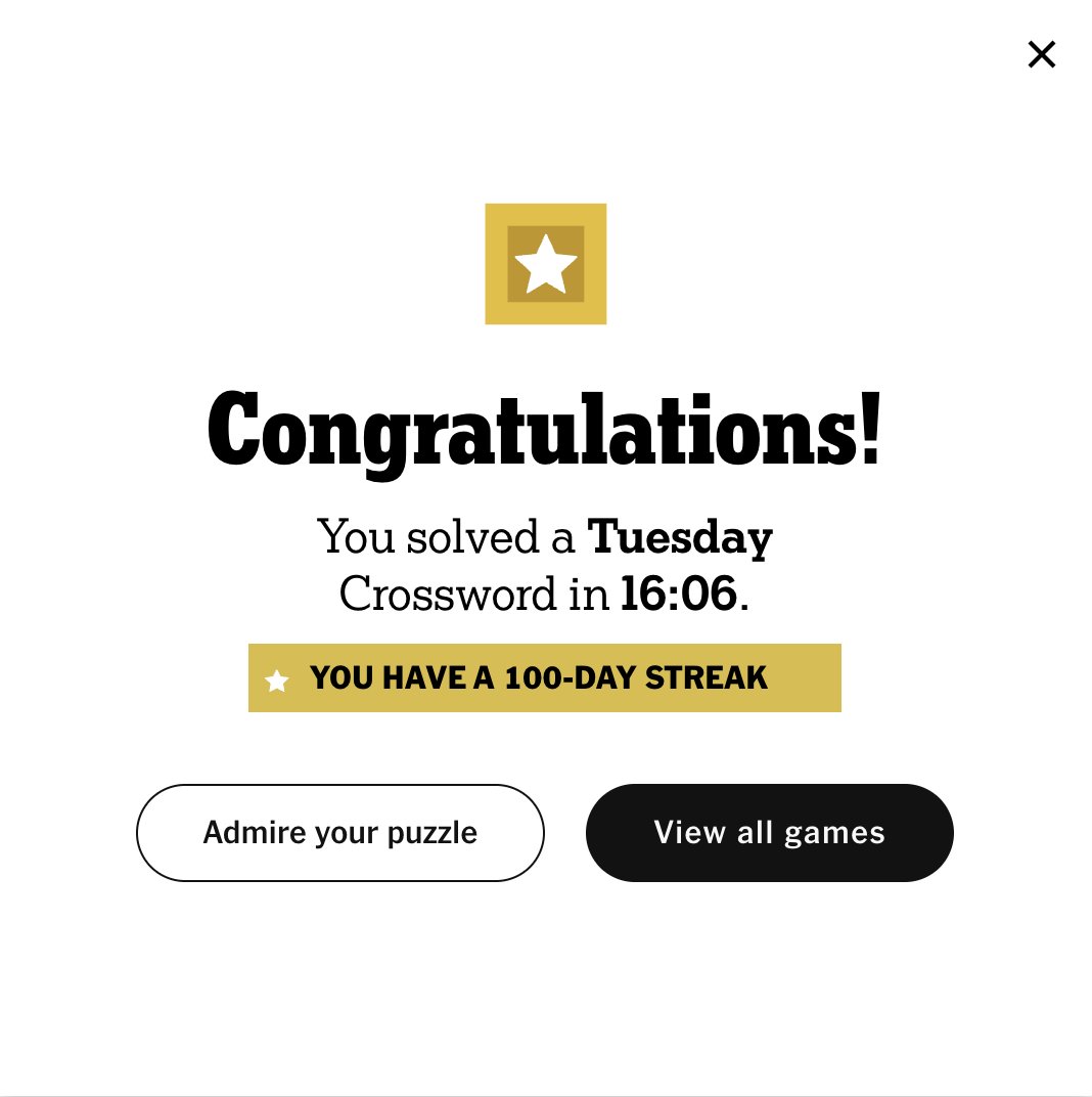 not kidding when i say this is my greatest accomplishment <a href="/NYTGames/">New York Times Games</a>