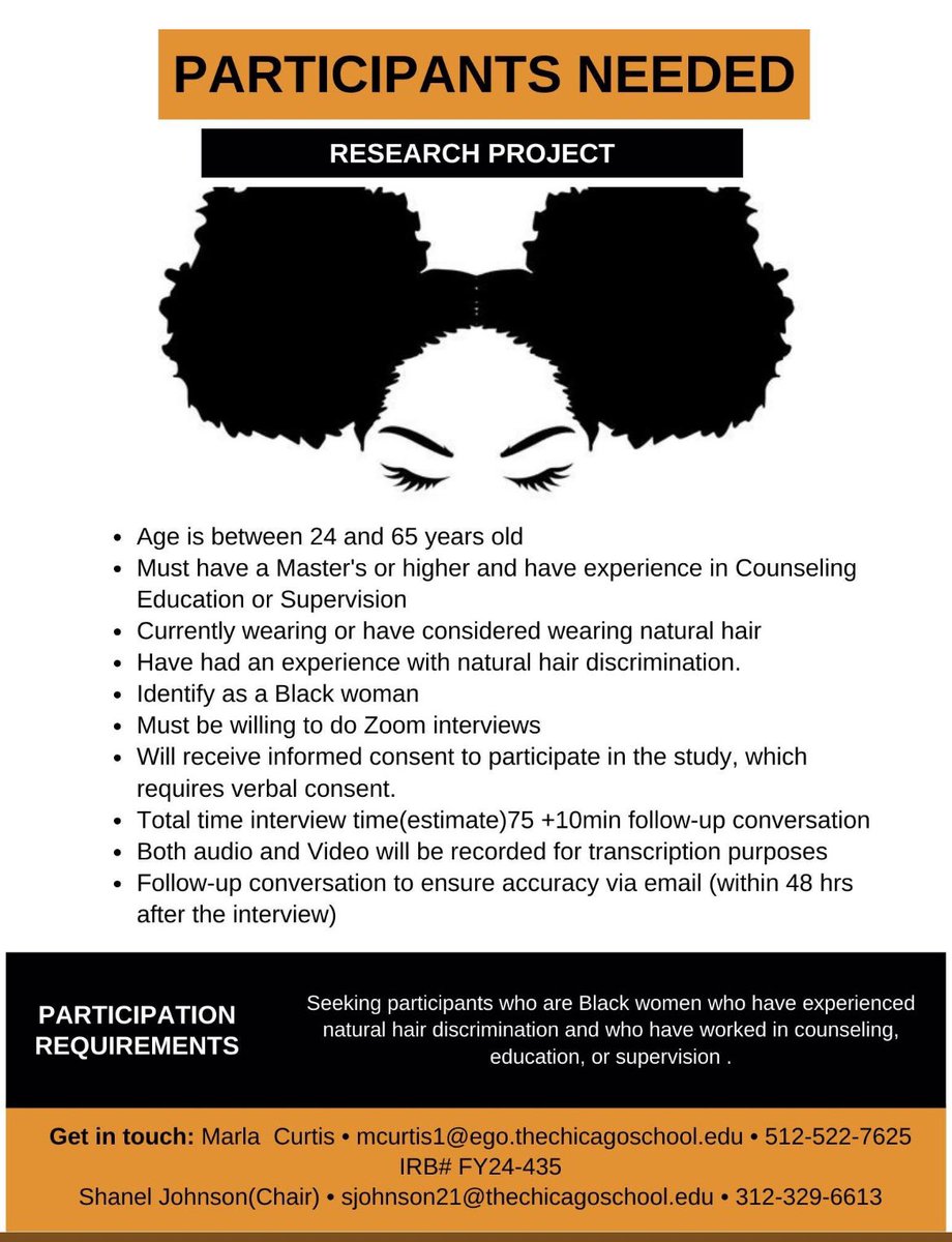McClellandAMM's tweet image. Hey y’all, I have a good friend who is working on her dissertation. She’s looking to interview Black women counselors or supervisors. Please send this on to anyone who might want to participate. #research #ResearchMatters #DissertationHelp #blackwomeninresearch #counseling