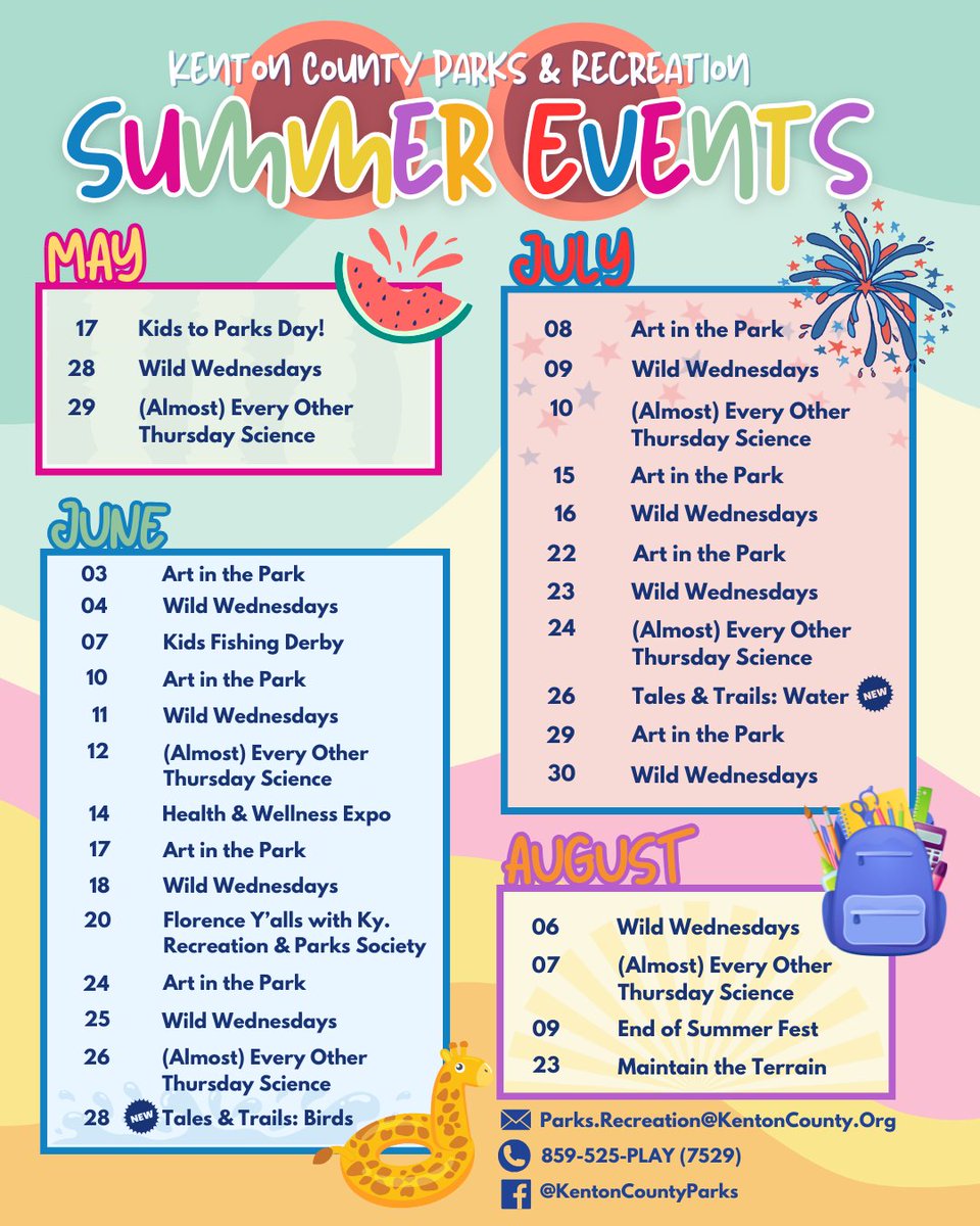 kentoncounty's tweet photo. Pack the sunscreen and grab the kids— Kenton County Parks &amp; Recreation is thrilled to announce our 2025 Summer Events lineup… and it’s overflowing with outdoor adventure, creativity, and family fun!

Learn more about this year's summer schedule NOW at https://t.co/wsXDooQTqT https://t.co/f3N7NC2RLT