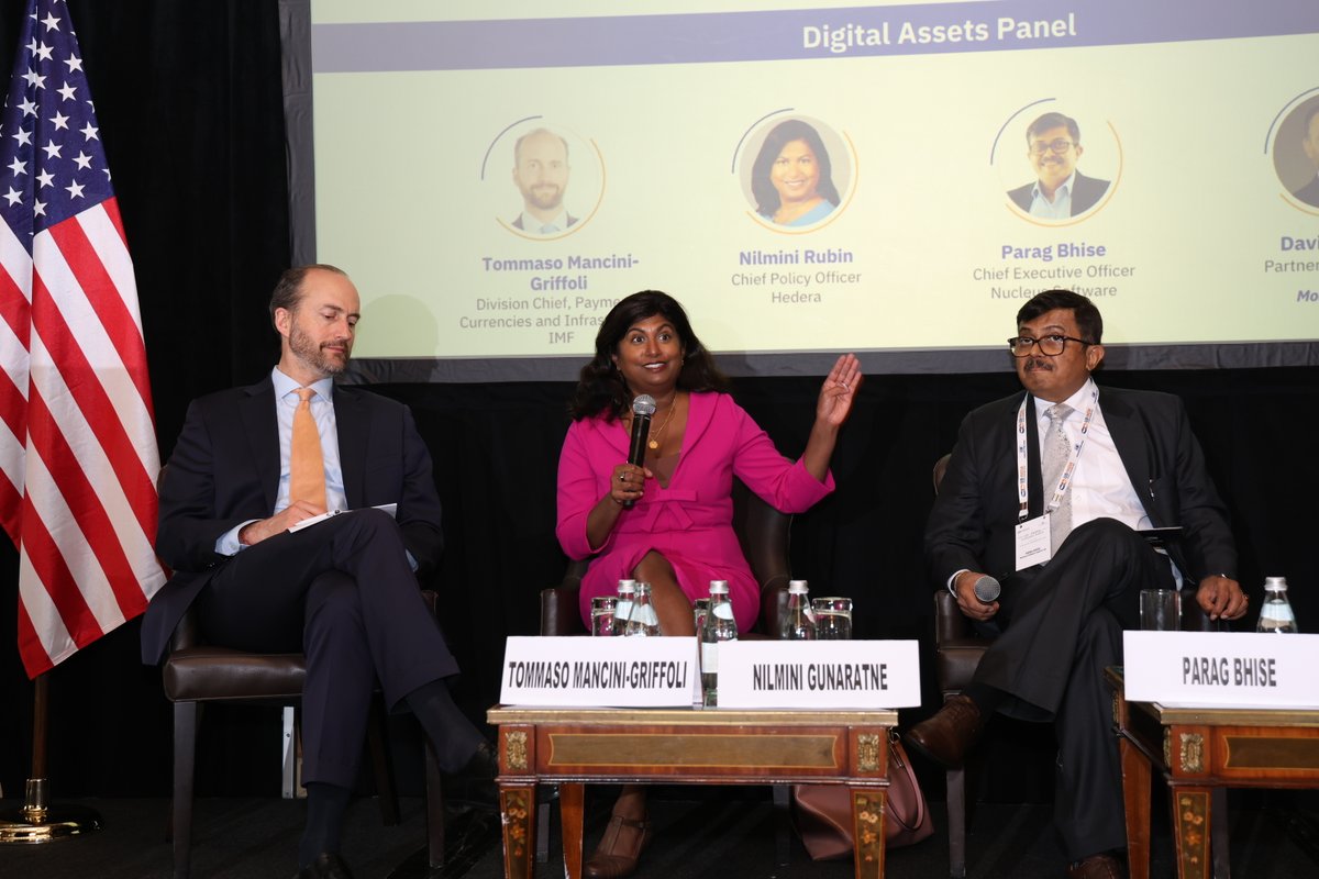 hedera's tweet image. Last week, @nilminirubin, Chief Policy Officer at Hedera, spoke on the Digital Assets panel at @USISPForum&apos;s  US-India Economic Forum, themed “Future Forward: Navigating Finance, Innovation, and Economic Growth in 2025.”

She joined industry leaders David Stier from @DLA_Piper,…
