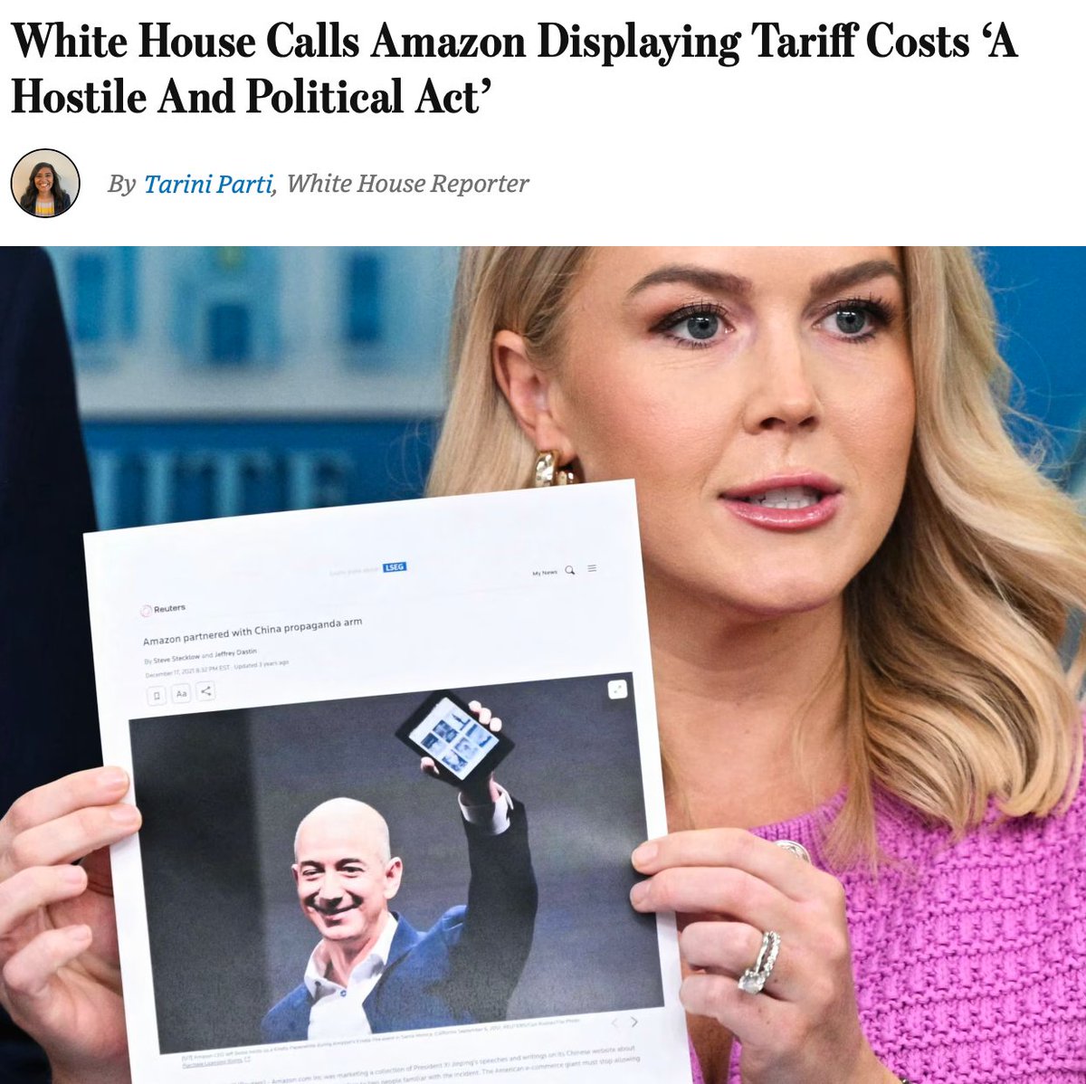 Amazon zapowiedział, że będzie podawał przy produktach koszt ceł jakie są wliczone w cenę produktu.

Administracja Trumpa stwierdziła, że jest to "wrogie" i "polityczne" zachowanie.

Sporo amerykanów ciągle wierzy, że cła płaci eksporter a nie konsument.