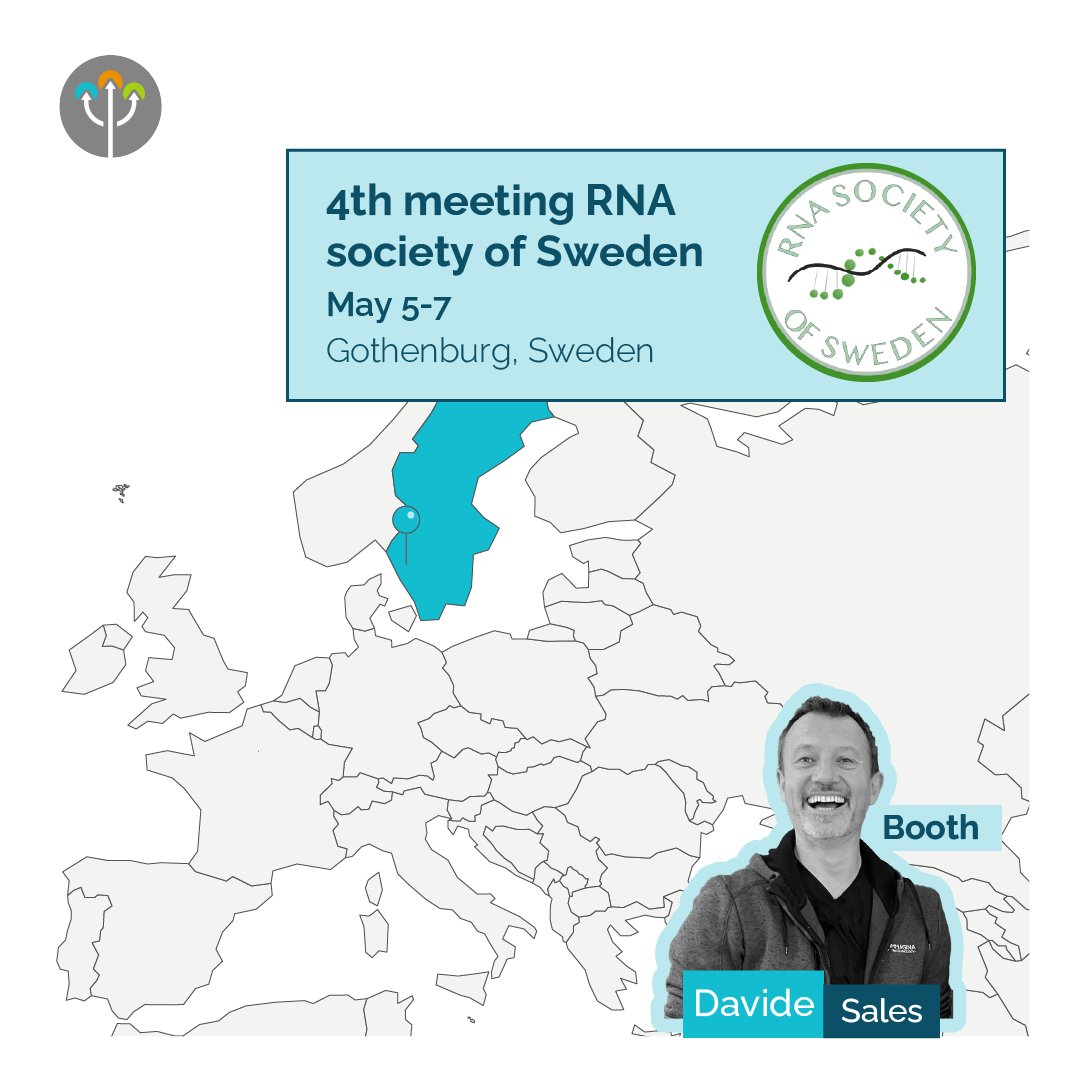 ImmaginaBiotech's tweet image. Catch Immagina at these RNA events! 🌸
📍 4th meeting of RNA Society of Sweden, Gothenburg
📍 RNA Microsymposium, Vienna – Hear Max's talk on May 7 at 12:45
📍 RNA Society, San Diego – Chat with Lutz & grab a gadget 👀
🔗More info: zurl.co/4AjI1
#RNA #ribosome #tRNA