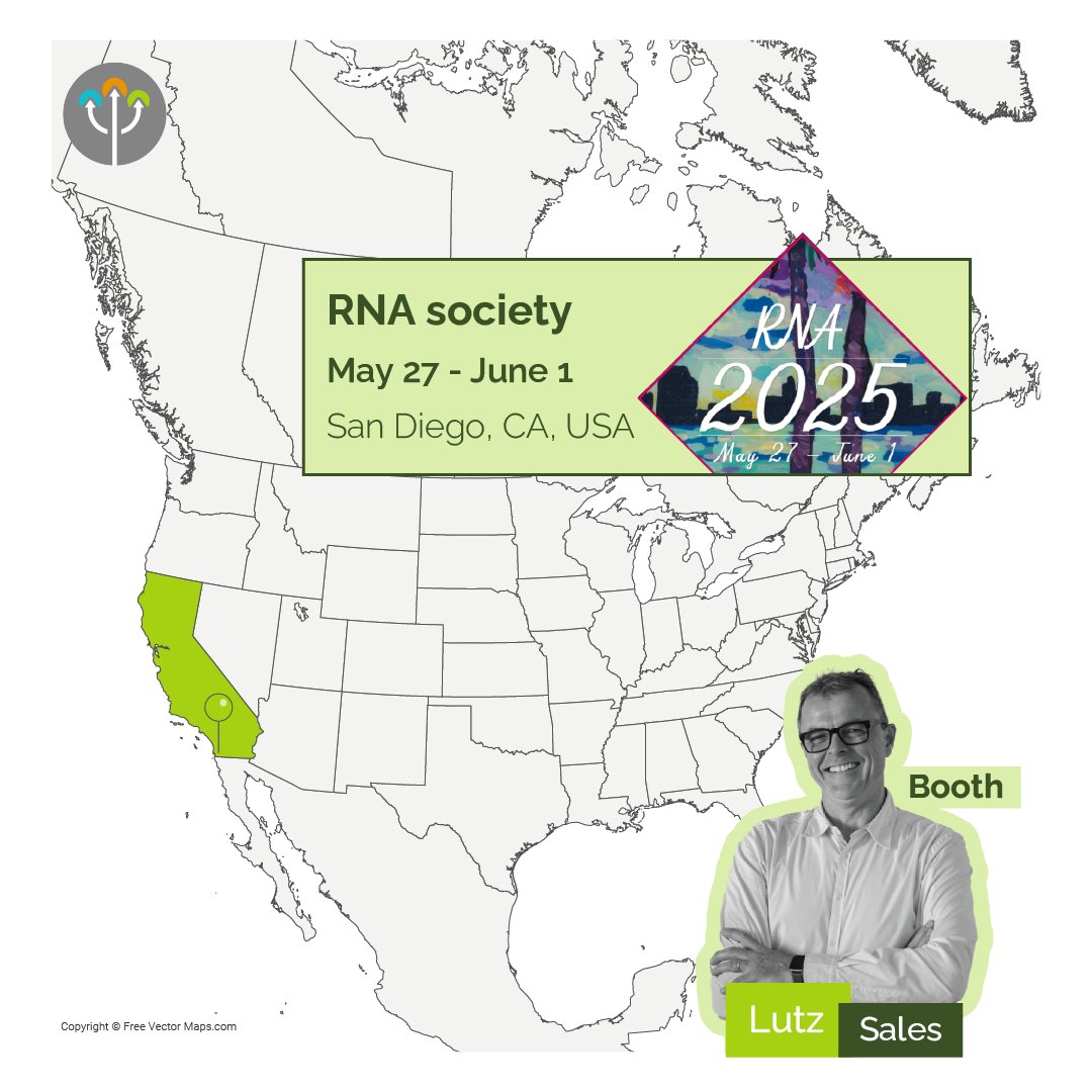 ImmaginaBiotech's tweet image. Catch Immagina at these RNA events! 🌸
📍 4th meeting of RNA Society of Sweden, Gothenburg
📍 RNA Microsymposium, Vienna – Hear Max's talk on May 7 at 12:45
📍 RNA Society, San Diego – Chat with Lutz & grab a gadget 👀
🔗More info: zurl.co/4AjI1
#RNA #ribosome #tRNA