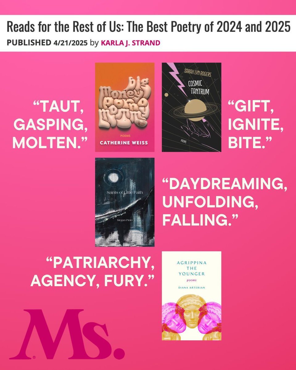TAUT. GIFT. DAYDREAMING. PATRIARCHY. Like what you hear? Check out these four poetry titles in Karla Strand's latest round-up for Ms.

msmagazine.com/2025/04/21/rea…