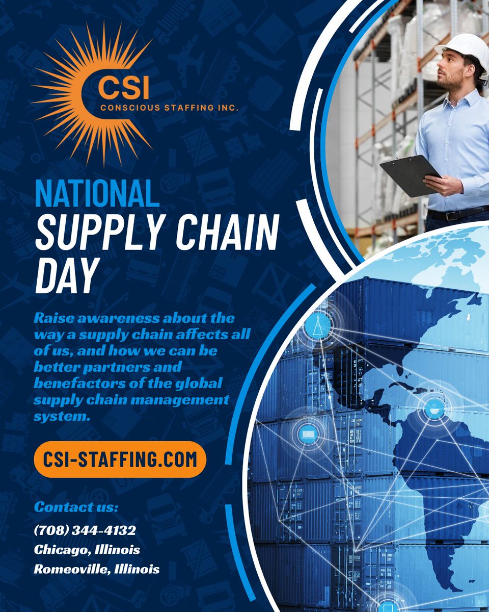 CSI_Staffing's tweet image. It&apos;s National Supply Chain Day! Are you looking to add people to your supply chain, inventory, purchasing departments? Focus on growing your business…contact CSI to handle the rest. csi-staffing.com

#staffing #supplychain #purchasing #inventory #jobs #manufacturing