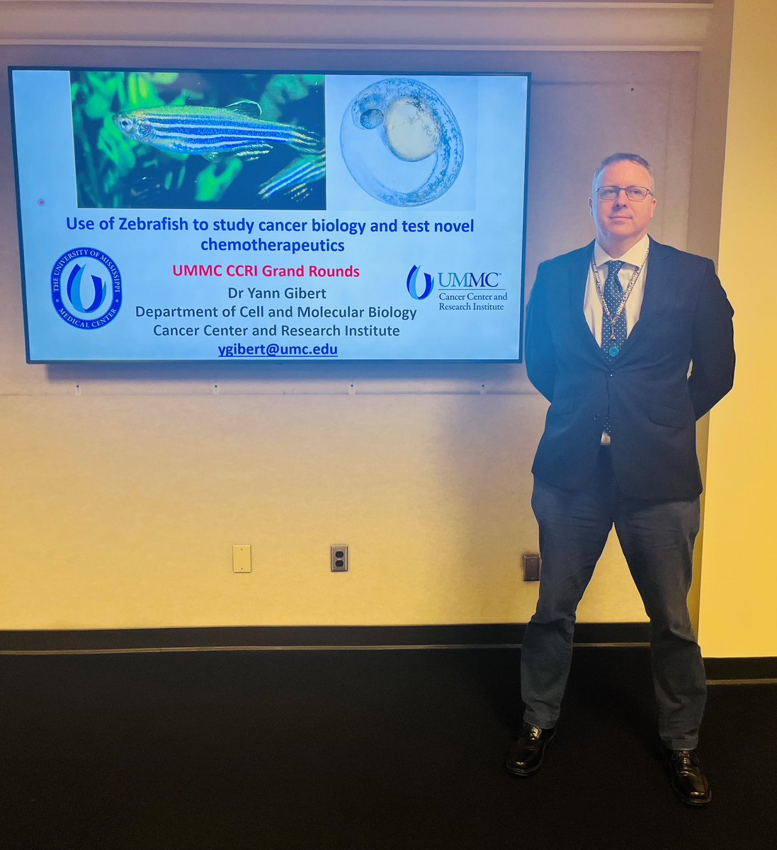 UMMC_Cancer's tweet image. Thank you to Dr. Yann Gibert for his amazing presentation, “Use of Zebrafish to Study Cancer Biology and Test Novel Chemotherapeutics.” Gibert discussed the use of zebrafish as a vertebrate model for studying cancer biology and exploring new therapeutic strategies. @rodrocconi