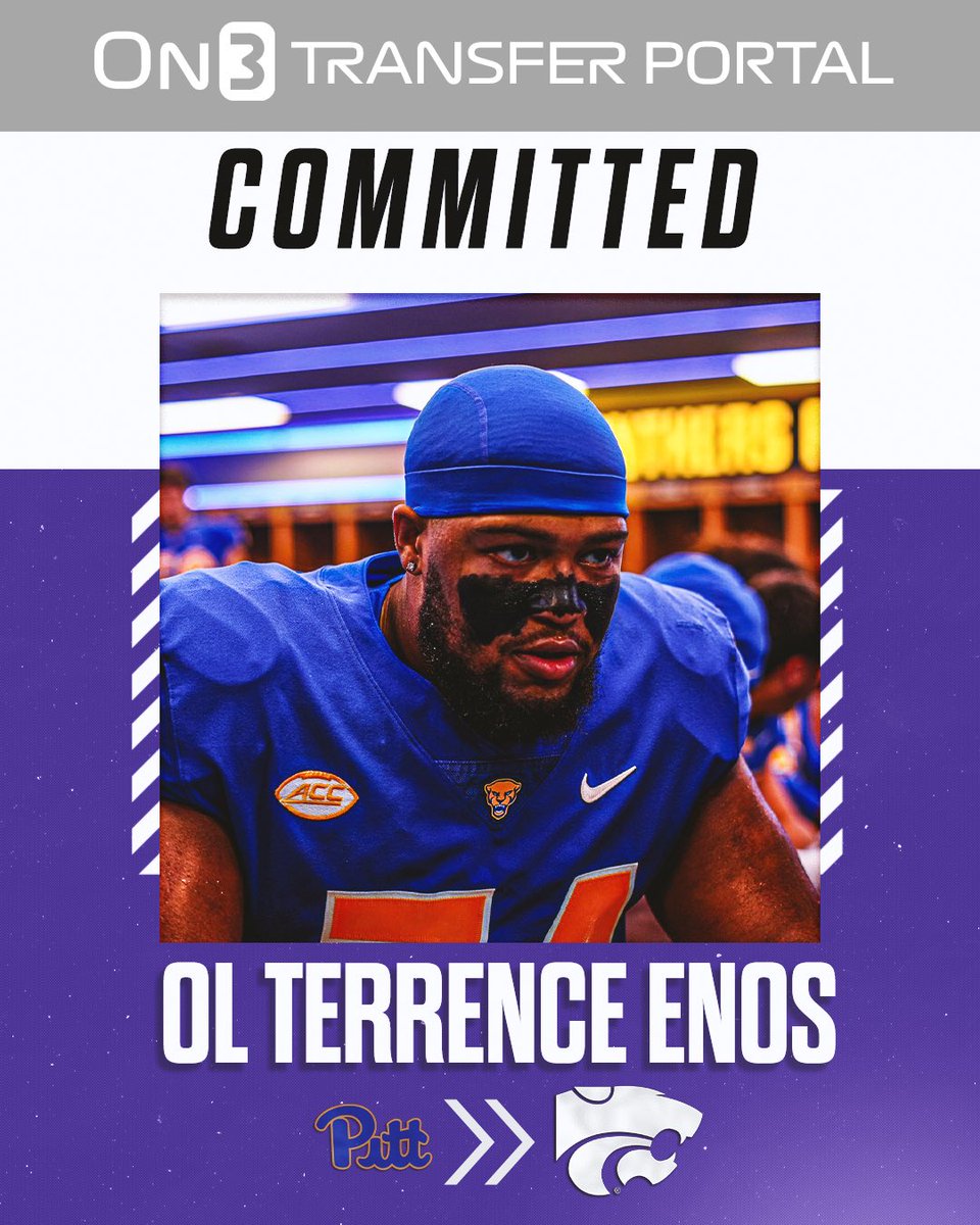 Transfer Portal (@transferportal_) on Twitter photo BREAKING: Pitt transfer OL Terrence Enos has signed with Kansas State, <a href="/PeteNakos_/">Pete Nakos</a> reports😼
on3.com/db/terrence-en… BREAKING: Pitt transfer OL Terrence Enos has signed with Kansas State, <a href="/PeteNakos_/">Pete Nakos</a> reports😼
on3.com/db/terrence-en…