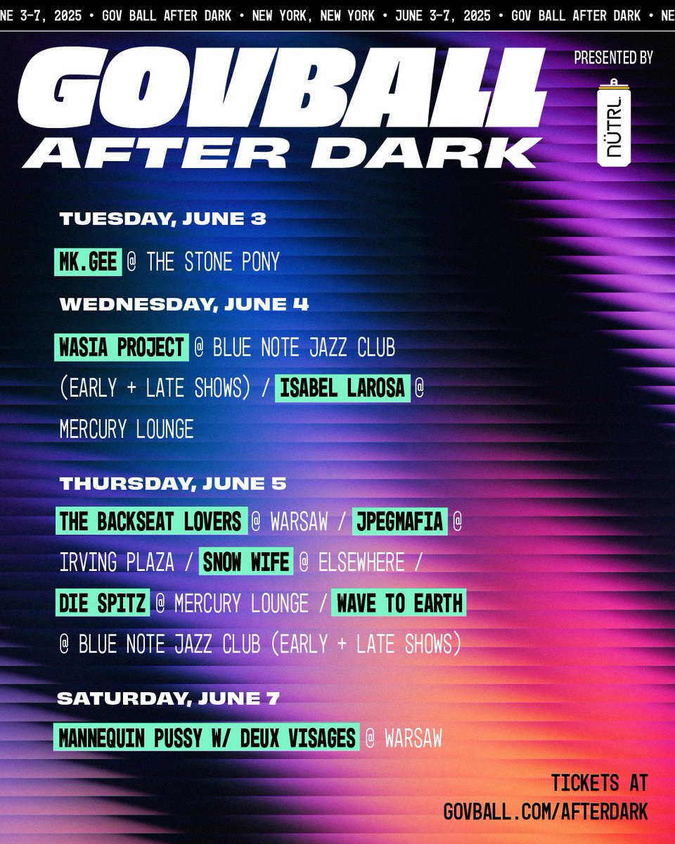 Gov Ball (@govballnyc) on Twitter photo After Dark 🌙 presented by <a href="/nutrl_usa/">NÜTRL Vodka Seltzer</a>
@citibank presale available NOW for every show!
general on-sale is Thursday, May 1 at 10am ET governorsballmusicfestival.com/after-dark After Dark 🌙 presented by <a href="/nutrl_usa/">NÜTRL Vodka Seltzer</a>
@citibank presale available NOW for every show!
general on-sale is Thursday, May 1 at 10am ET governorsballmusicfestival.com/after-dark