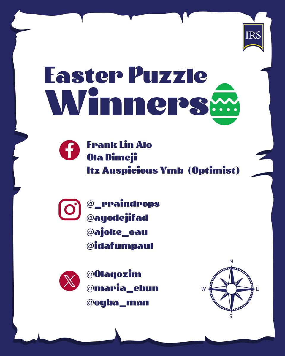 IRSPasta's tweet photo. Huge congrats to the winners of the @IRSPasta Easter Puzzle! π₯³π You all cracked the code and conquered the puzzle!
#IRSEasterPuzzle #Winners #EasterPuzzle https://t.co/jaepqSAjFD