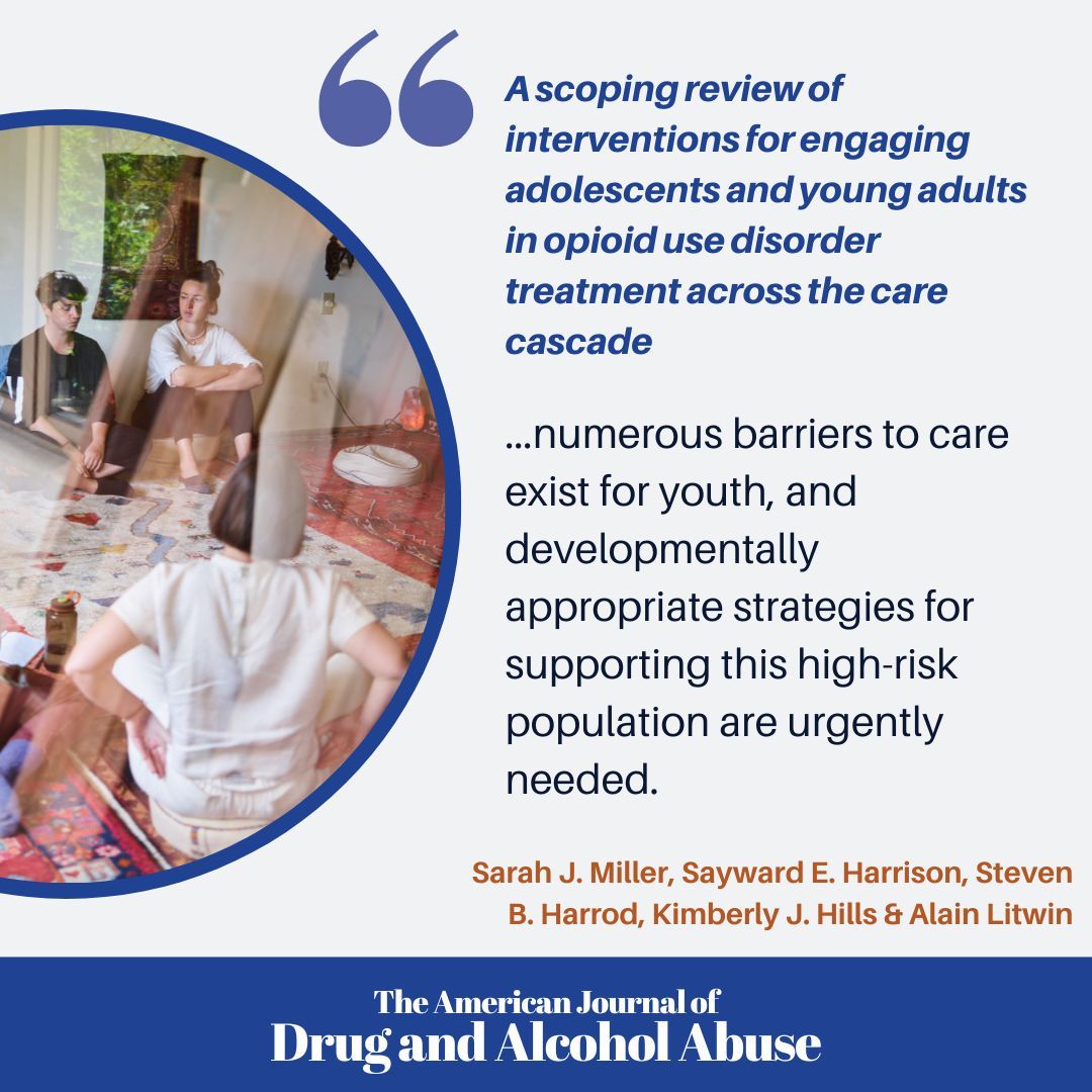 Youth face worse outcomes in opioid use disorder (OUD) treatment—but proven strategies to boost engagement are limited. A new review highlights promising approaches and the urgent need for more research. tandfonline.com/doi/full/10.10…