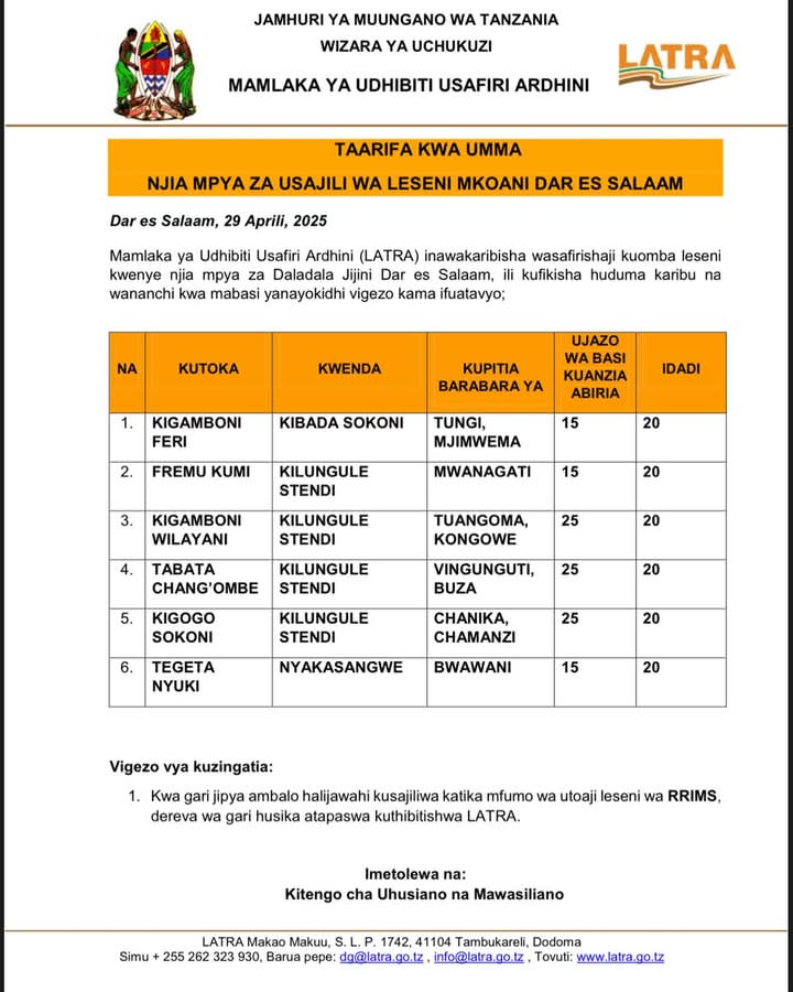 bima_digital's tweet photo. Njia mpya za usajiri wa leseni za latra dar es salaam. https://t.co/FxtnUWRWo8