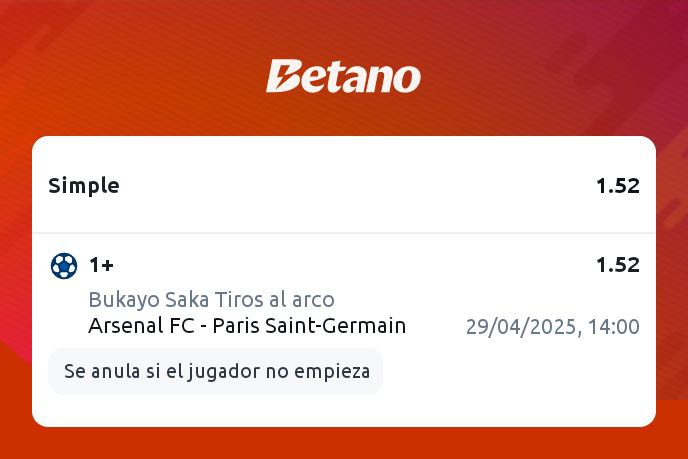 Stakeprobet's tweet photo. 39. Apuesta gratuita 

⚽ Futbol

➡️ 1+ tiros al arco Bukayo Saka

📈 Cuota 1.52

📍 STAKE 5

Link Betano:

https://t.co/zpBnxy3lb0

#tipsfree #futbol #bet https://t.co/5pqA61mzUY