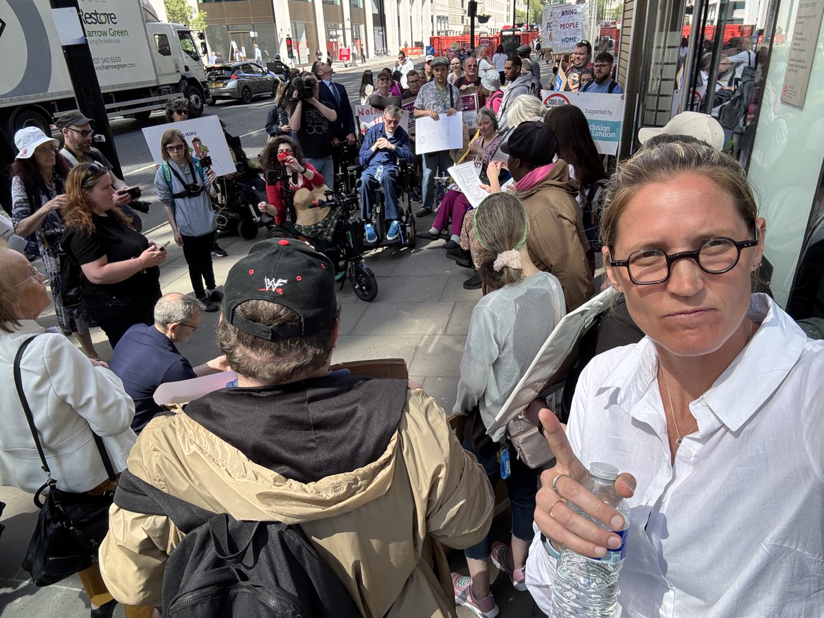 Alexis Quinn Unbroken (@aquinnunbroken) on Twitter photo I'm at <a href="/DHSCgovuk/">Department of Health and Social Care</a> with a whole bunch of awesome disabled ppl requesting (far too politely) that they obey UK law and stop restraining and detaining people in cages/warehouses masquerading as hospitals and do the decent thing... provide community support! #endsolitaryconfinement I'm at <a href="/DHSCgovuk/">Department of Health and Social Care</a> with a whole bunch of awesome disabled ppl requesting (far too politely) that they obey UK law and stop restraining and detaining people in cages/warehouses masquerading as hospitals and do the decent thing... provide community support! #endsolitaryconfinement