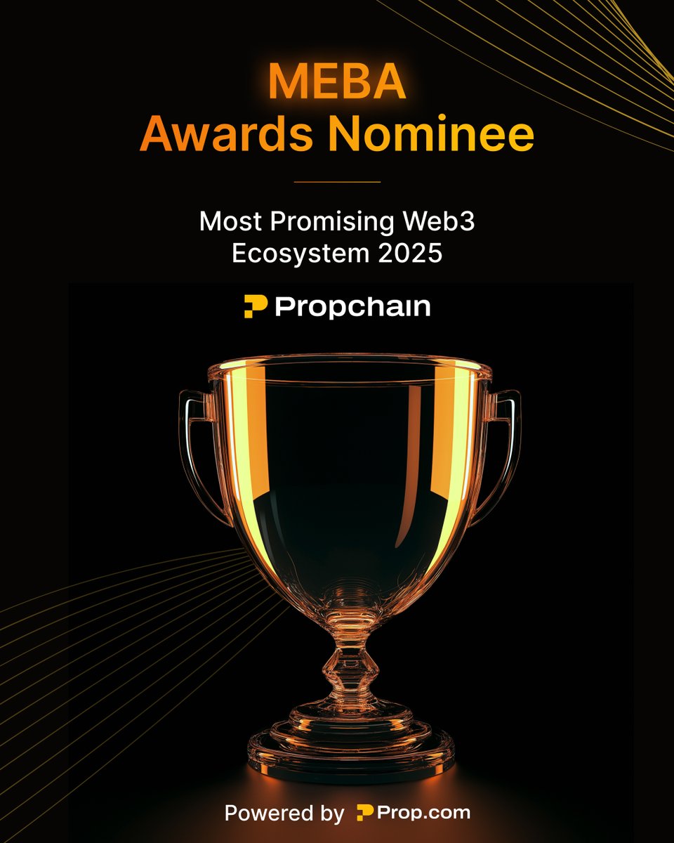 PropChainGlobal's tweet photo. Honoured to be nominated for Most Promising Web3 Ecosystem at the 2025 Middle East Blockchain Awards tonight! 

This recognition highlights our work in integrating blockchain to transform real estate investment. 

Thank you @meba_awards for this opportunity! 

#MEBA2025 #RealEstate
