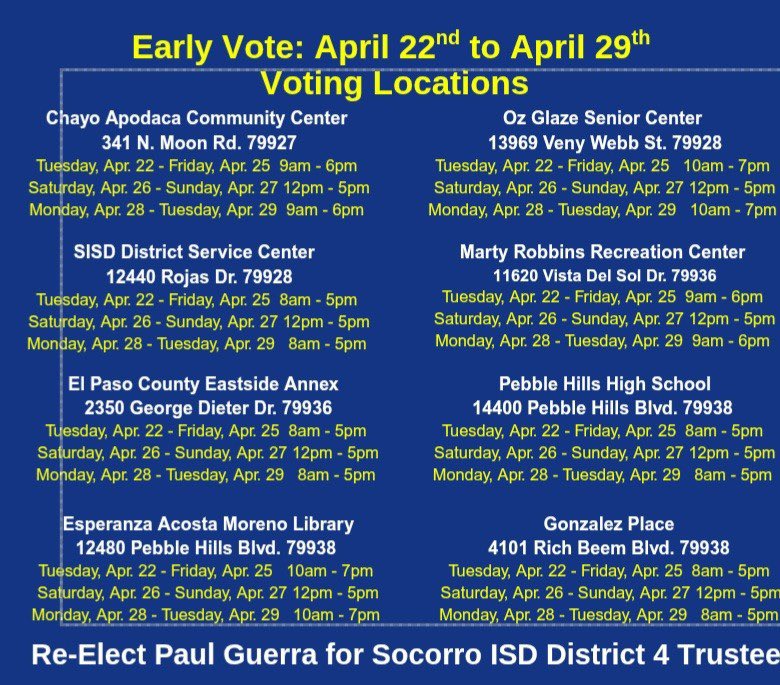 Last day for early voting, please make sure to go VOTE.
#TeamGuerra