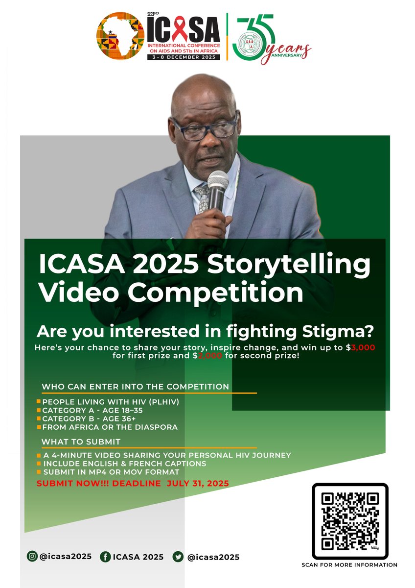 Are you an African from the continent or the diaspora? Do you identify as a person living with HIV?

Here’s an opportunity to tell your story.

To celebrate its 35th anniversary this year 2025, the Society for AIDS in Africa (SAA), organisers of ICASA, is calling all stakeholders