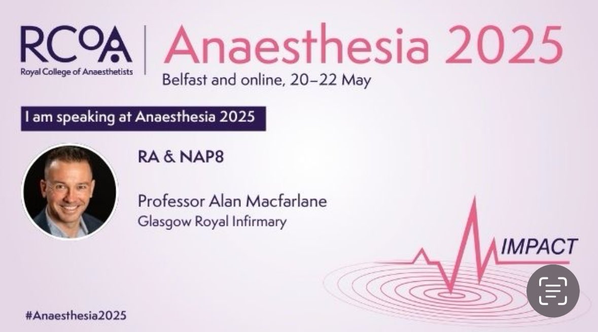 Alan Macfarlane (@ajrmacfarlane) on Twitter photo Looking forward to speaking about the ongoing planning for <a href="/RCoA_CRI/">RCoA Centre for Research & Improvement</a> #NAP8 in Belfast at <a href="/RCoANews/">Royal College of Anaesthetists</a> #Anaesthesia2025
A lot of work going behind the scenes by a lot of people 🙏🏼. Still a huge amount to do but making progress!
<a href="/IainMoppett/">Iain Moppett</a> <a href="/doctimcook/">Tim Cook</a> Looking forward to speaking about the ongoing planning for <a href="/RCoA_CRI/">RCoA Centre for Research & Improvement</a> #NAP8 in Belfast at <a href="/RCoANews/">Royal College of Anaesthetists</a> #Anaesthesia2025
A lot of work going behind the scenes by a lot of people 🙏🏼. Still a huge amount to do but making progress!
<a href="/IainMoppett/">Iain Moppett</a> <a href="/doctimcook/">Tim Cook</a>
