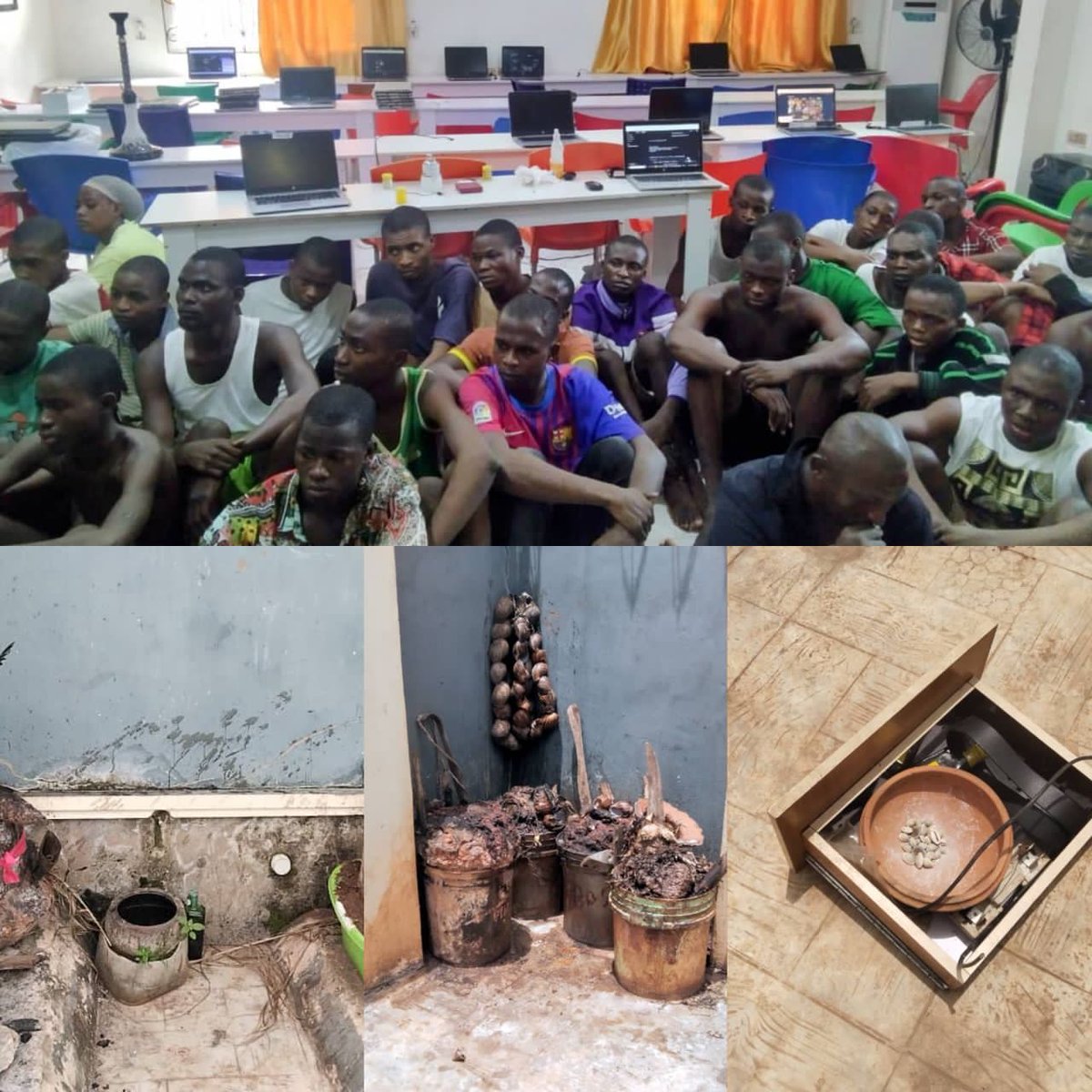officialEFCC's tweet photo. EFCC Quizzes  Suspected “Yahoo” School  Operators and Students

Operatives of the Benin Zonal Directorate of the Economic and Financial Crimes Commission, EFCC,  commenced  investigation  of 30 suspected internet fraudsters arrested in a Yahoo training School (a.k.a Hustle Kingdom, HK) in Benin City.

The suspects, arrested by officers of 4 Brigade, Nigerian Army at their hideout in Benin City,  were on Monday April 28, 2025 handed over to the EFCC for further investigation.

At the time of arrest, the Yahoo School has  full trappings of a conventional computer school with desktop computers, work stations and other computer accessories. There was also a compartment stocked with various fetish items.

Items recovered from the suspects include a Toyota Corolla car,  phones,  laptops and Mpeg Audio-layer 3,  MP3.

The suspects will be charged to court as soon as investigations are completed.
