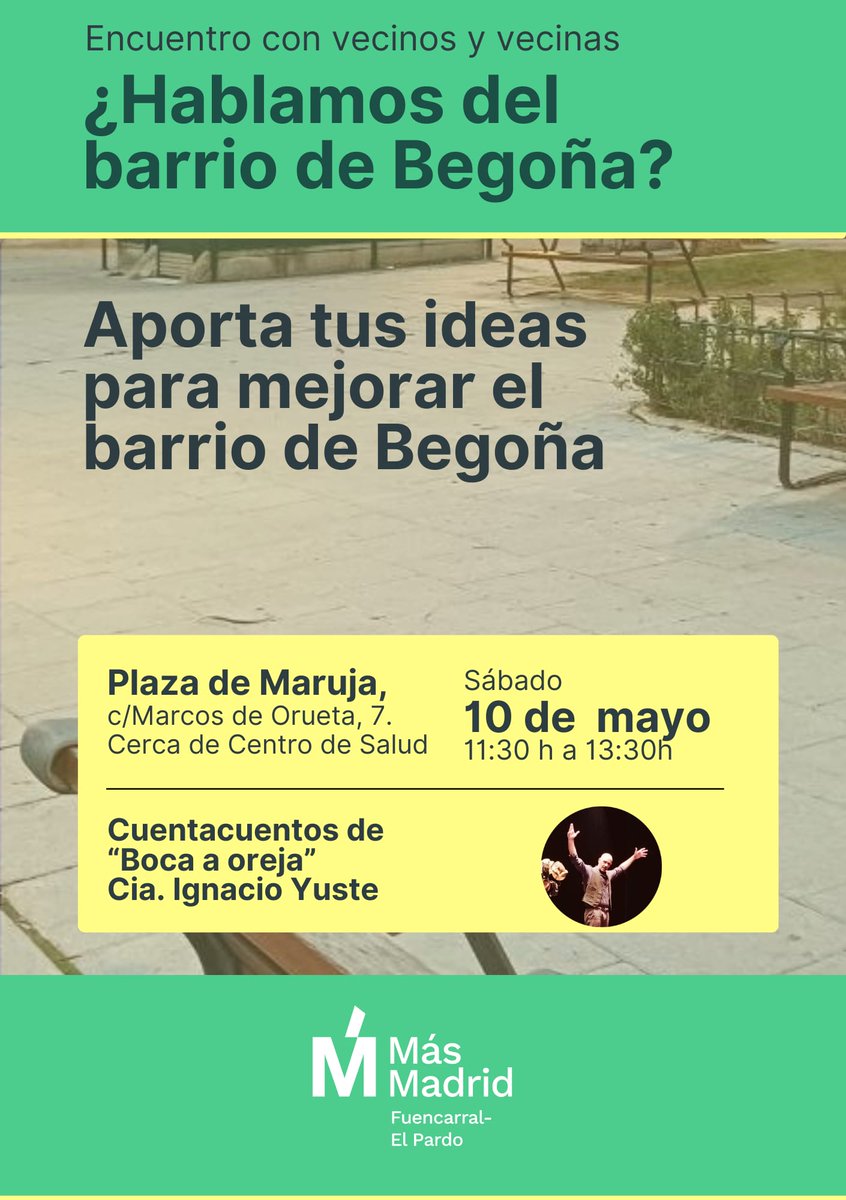 El próximo día 10 de mayo estaremos en el Barrio de Begoña hablando con los vecinos y vecinas para que compartan con nosotras ideas para mejorar el barrio. 

Os esperamos el sábado 10 de mato de 11.30 a 13.30
