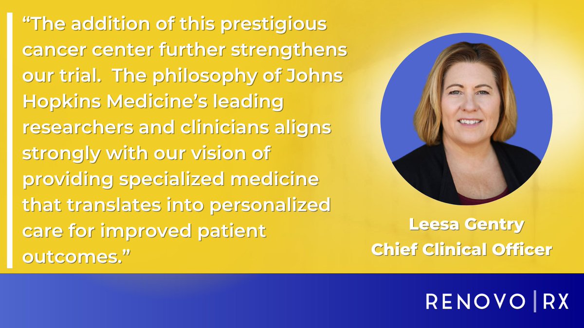 RenovoRx (@renovorx) on Twitter photo “We are pleased that <a href="/HopkinsMedicine/">Johns Hopkins Medicine</a> has been initiated to begin enrollment in our ongoing Ph. III TIGeR-PaC clinical trial,” said Leesa Gentry, Chief Clinical Officer. RenovoRx expects to achieve full enrollment in the TIGeR-PaC trial during 2025. bit.ly/3YQGXfM $RNXT “We are pleased that <a href="/HopkinsMedicine/">Johns Hopkins Medicine</a> has been initiated to begin enrollment in our ongoing Ph. III TIGeR-PaC clinical trial,” said Leesa Gentry, Chief Clinical Officer. RenovoRx expects to achieve full enrollment in the TIGeR-PaC trial during 2025. bit.ly/3YQGXfM $RNXT