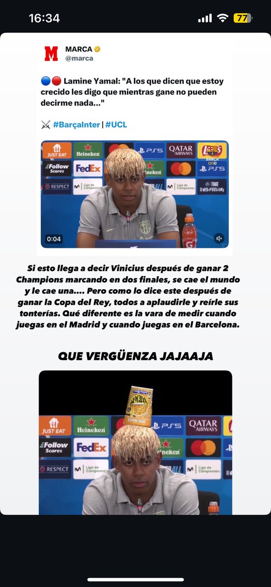 si lo llega a decir vinicius se cae el mundo abajo pero como lo ha dicho yatekomo no pasa na