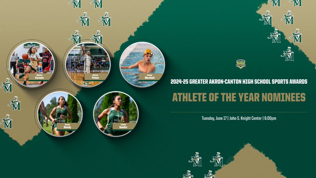 Congratulations to Melania Cornute VM27, DeCarlo Prince VM26, George Marshall VM27, Camille Dunifer VM25, and Savaya Woody VM28, who have been nominated for Athlete of the Year by the USA Today Sports Network’s Greater Akron-Canton High School Sports Awards! 🏀🏊🏃‍♀️