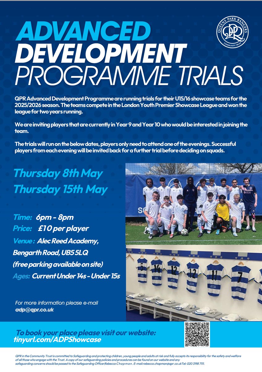 Is your child currently playing U14s - U15s and is looking for a new team next season? ⚽️

We are holding trials for talented players to join our Showcase team who won the double in their debut season. 💪

Visit tinyurl.com/ADPTrialsJune to book online! 💻