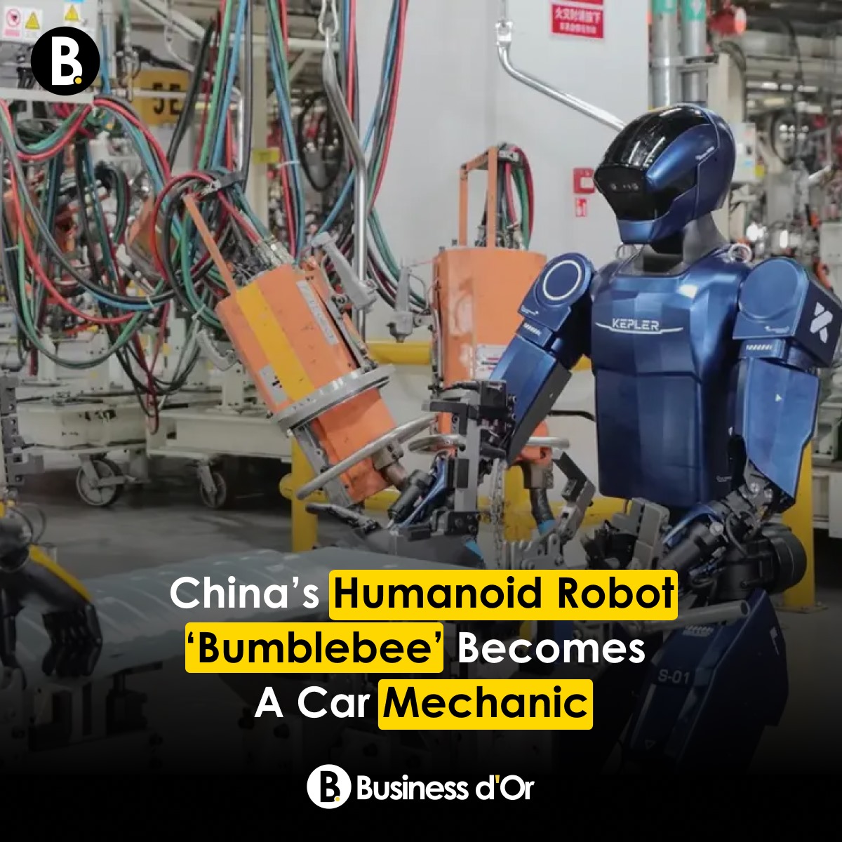 BusinessdOr's tweet image. A Chinese humanoid robot nicknamed “Bumblebee” is now working as a car mechanic in a real factory. The robot—officially called the Kepler K2—has been deployed at the SAIC-GM plant in Shanghai.

#China #KeplerRobotics #HumanoidRobot #TechNews #businessdor