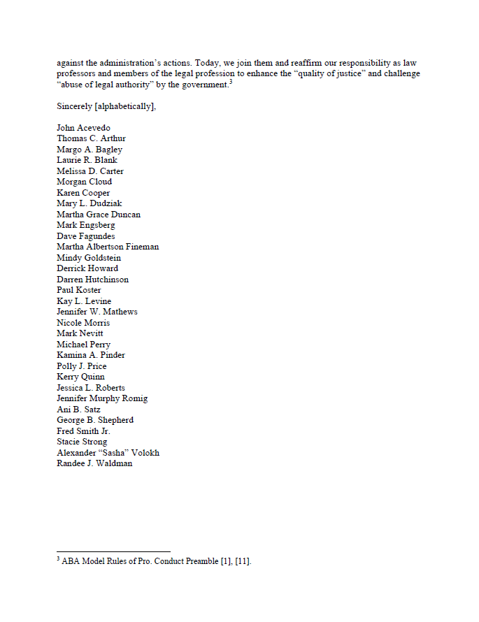 VHC Initiative (@vhcinitiative) on Twitter photo "We write today in our individual capacities as law professors and members of the legal profession to express our collective concerns about recent federal executive actions that erode democracy, the rule of law, freedom of speech, and due process."
<a href="/MarthaLAFineman/">Martha LA Fineman</a> "We write today in our individual capacities as law professors and members of the legal profession to express our collective concerns about recent federal executive actions that erode democracy, the rule of law, freedom of speech, and due process."
<a href="/MarthaLAFineman/">Martha LA Fineman</a>