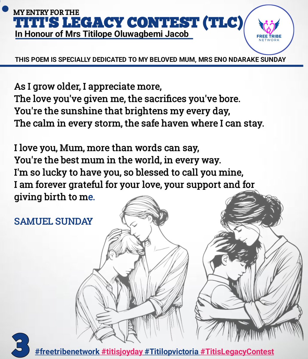 SamuelSund3920's tweet photo. AN HEARTFELT POEM TO MY BELOVED MOTHER. 

Theme: MY MOTHER. 

This is my entry for the Titi's Legacy Contest  

#freetribenetwork #titisjoyday #Titilopvictoria #TitisLegacyContest https://t.co/CUbXvzh0yK