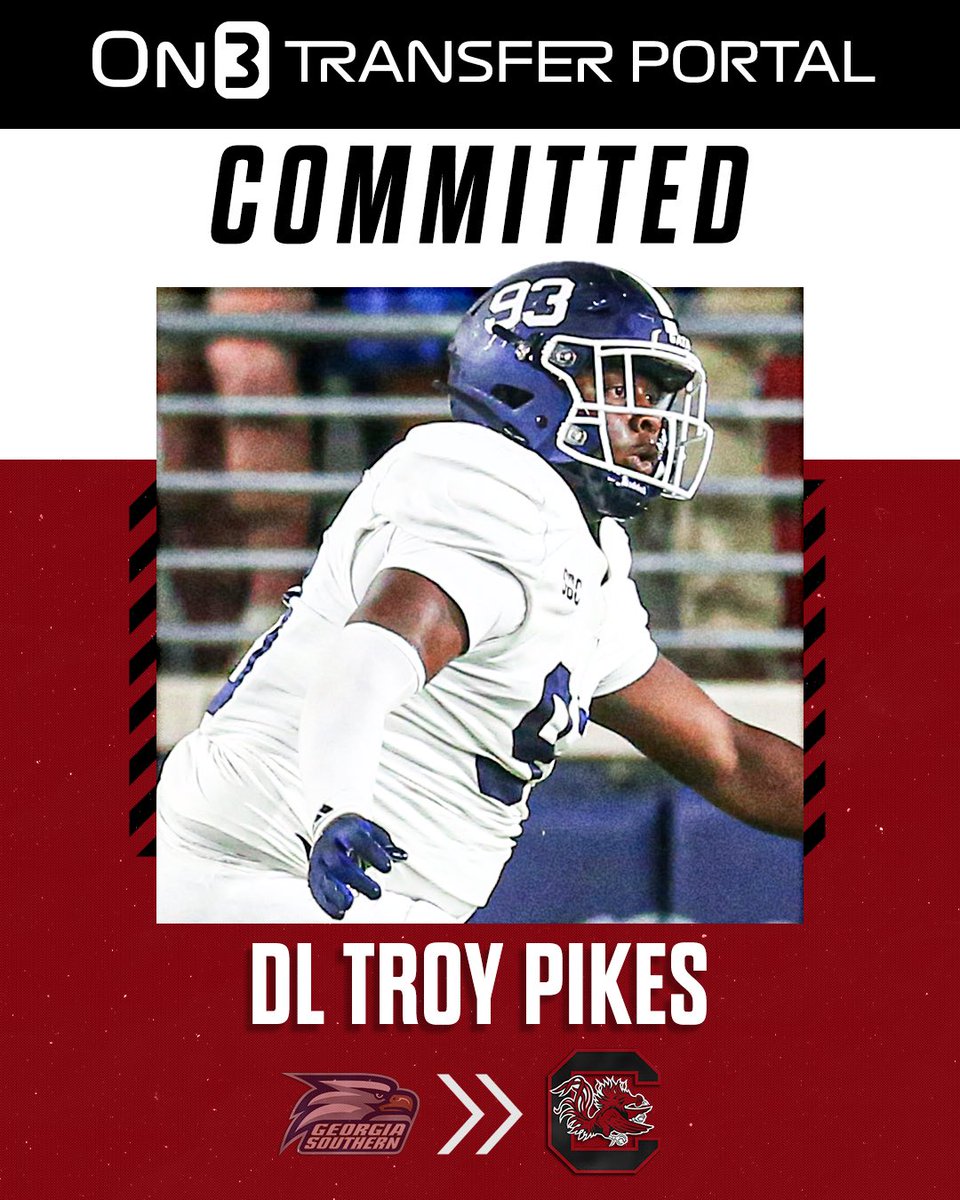 Transfer Portal (@transferportal_) on Twitter photo BREAKING: Georgia Southern transfer DL Troy Pikes has committed to South Carolina, <a href="/WesMitchellGC/">Wes Mitchell</a> reports🤙
on3.com/teams/south-ca… BREAKING: Georgia Southern transfer DL Troy Pikes has committed to South Carolina, <a href="/WesMitchellGC/">Wes Mitchell</a> reports🤙
on3.com/teams/south-ca…