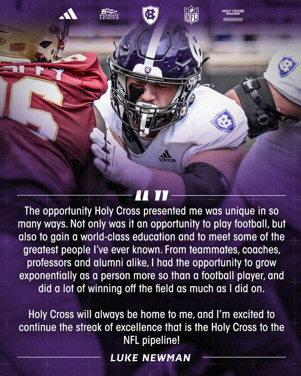 Holy Cross Football (@hcrossfb) on Twitter photo A message from <a href="/ChicagoBears/">Chicago Bears</a> draft pick <a href="/Luke32Newman/">Luke Newman</a> '24 💜
<a href="/hcalumni/">Holy Cross Alumni</a> | #GoCrossGo A message from <a href="/ChicagoBears/">Chicago Bears</a> draft pick <a href="/Luke32Newman/">Luke Newman</a> '24 💜
<a href="/hcalumni/">Holy Cross Alumni</a> | #GoCrossGo