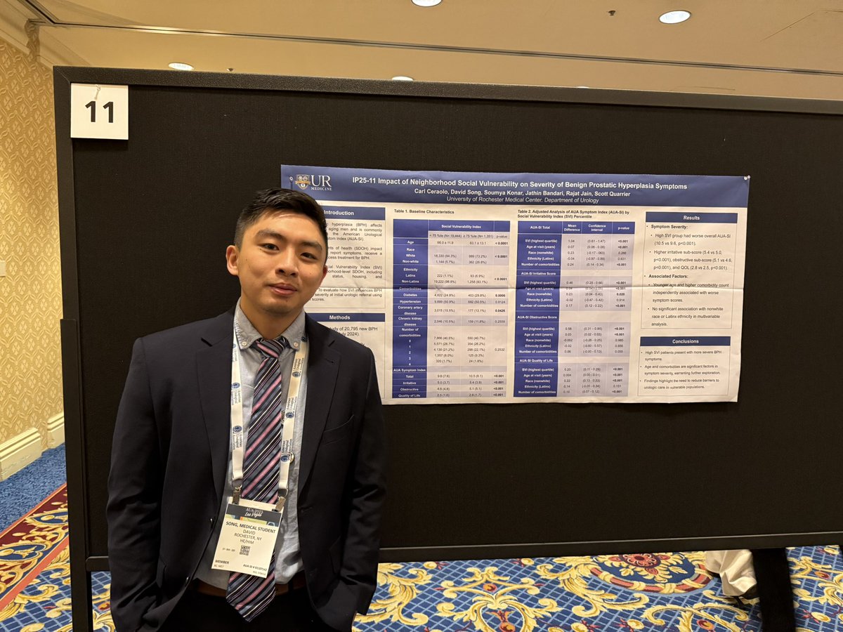 URMC Department of Urology (@urmcurology) on Twitter photo Closing out #AUA25 with a fantastic poster by <a href="/davidsong_/">David Song</a> and <a href="/CarlCeraolo/">Carl Ceraolo</a> on social vulnerability #SVI and #BPH symptoms
Important conclusions for all clinicians to consider!
<a href="/squarrier/">Scott Quarrier MD MPH</a> <a href="/AmerUrological/">Amer. Urol. Assn.</a> <a href="/URochester_SMD/">URochester SMD</a> <a href="/UR_Med/">UR Medicine</a> Closing out #AUA25 with a fantastic poster by <a href="/davidsong_/">David Song</a> and <a href="/CarlCeraolo/">Carl Ceraolo</a> on social vulnerability #SVI and #BPH symptoms
Important conclusions for all clinicians to consider!
<a href="/squarrier/">Scott Quarrier MD MPH</a> <a href="/AmerUrological/">Amer. Urol. Assn.</a> <a href="/URochester_SMD/">URochester SMD</a> <a href="/UR_Med/">UR Medicine</a>