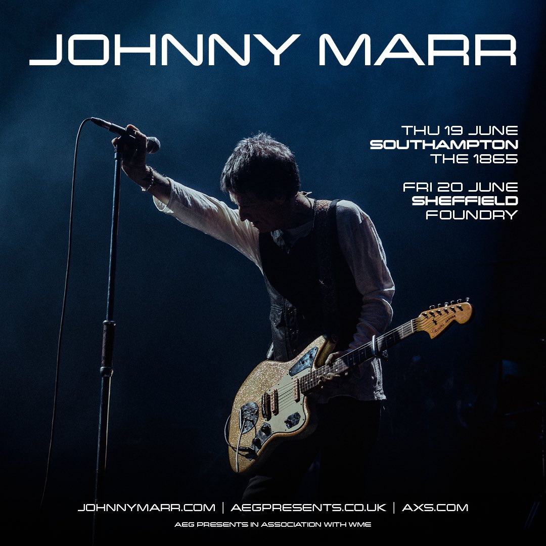 Johnny Marr (@johnny_marr) on Twitter photo I’m playing two warm-up shows in Southampton and Sheffield. 
They’re going to be good fun, see you there.
Link in bio
📷 - <a href="/JackFlynnPhoto/">Jack Flynn Photography</a> I’m playing two warm-up shows in Southampton and Sheffield. 
They’re going to be good fun, see you there.
Link in bio
📷 - <a href="/JackFlynnPhoto/">Jack Flynn Photography</a>
