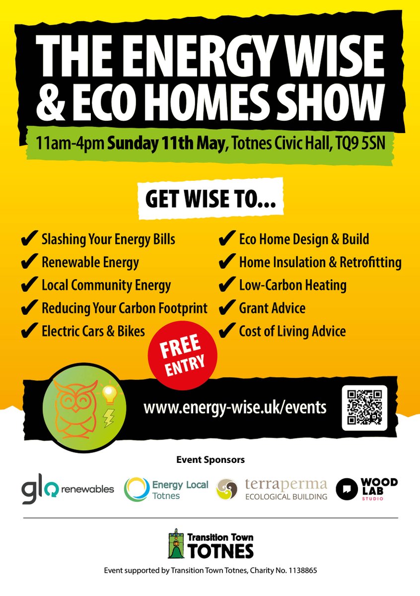 💡Our expert energy advice team will be at the Energy Wise &amp; Eco Homes Show offering free advice on how to save money on your energy bills.

📍11am-4pm Sunday 11 May, Totnes Civic Hall, TQ9 5SN

See you there!