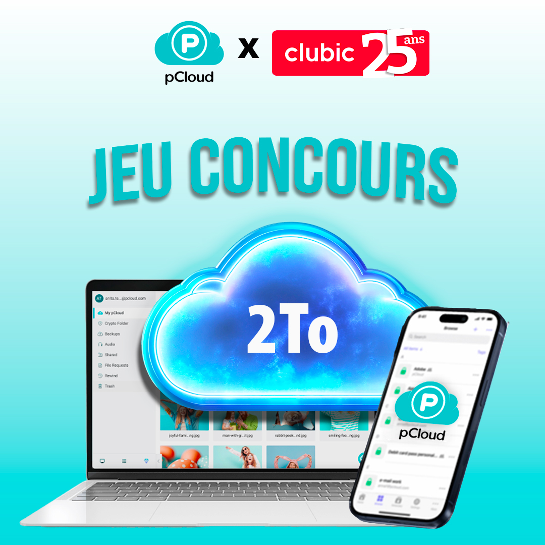 🎉#JEUXCONCOURS
<a href="/Clubic/">Clubic</a> a 25 ans ! 🎂
25 ans de tech, ça en fait des souvenirs à stocker... On t'offre avec pCloud 2 To pour les garder à vie !🎁

🚀Pour jouer :
👤Suivre <a href="/ClubicBonsPlans/">Clubic Bons Plans</a> et <a href="/pCloudapp/">pCloud</a>
❤️Liker et 🔁RT ce post
👉Commenter et tag un ami

⏳TAS le 07/05
#Clubic25Ans